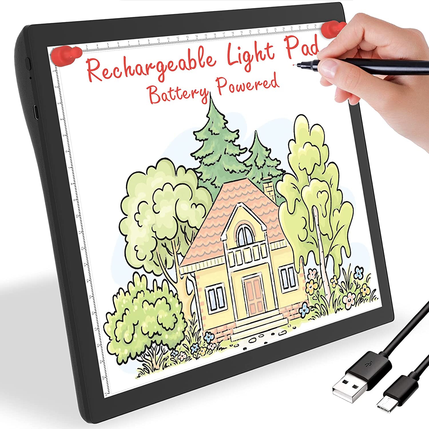 Rechargeable Light Box for Tracing Board Portable Cordless Light Pad Drawing A4 LED Trace Lights, Wireless Battery Operated Copy Board Dimmable Black Diamond Painting Sket