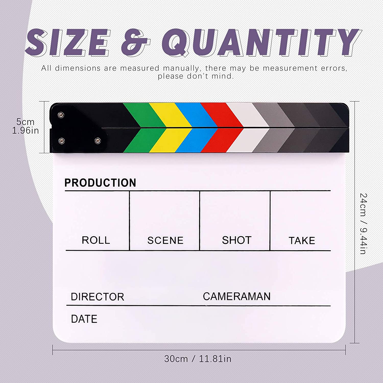 8Pcs 10'x12' Acrylic Film Movie Directors Clapboard Kit, Magnetic Blackboard Eraser, M3 Hex Wrench and 5Pcs Custom Pens Dry Erase Director Clapper
