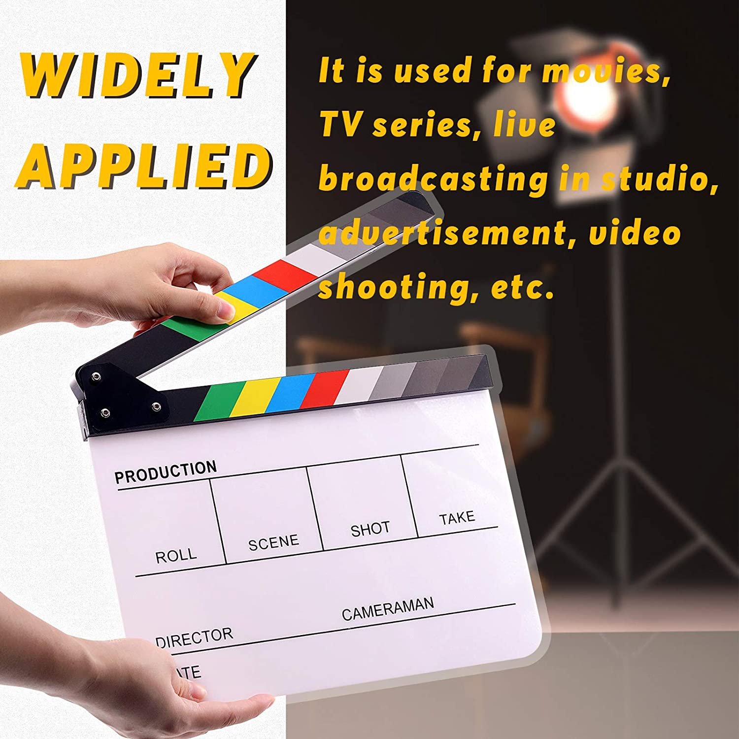 8Pcs 10'x12' Acrylic Film Movie Directors Clapboard Kit, Magnetic Blackboard Eraser, M3 Hex Wrench and 5Pcs Custom Pens Dry Erase Director Clapper