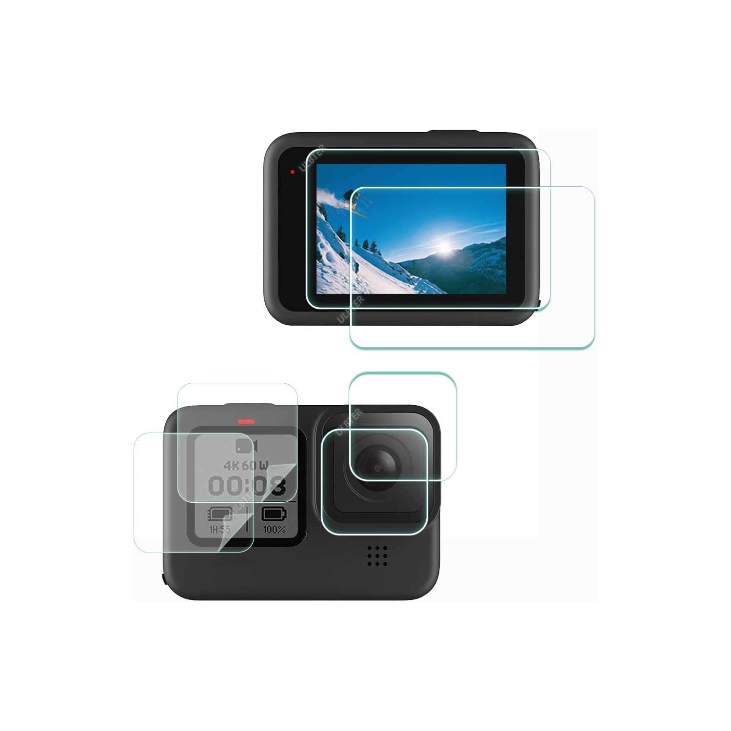 Screen Protector for GoPro Hero 9 Hero9 Black 2 LCD + 2 Lens + 2 PET Small Protector, 9H Hardness Tempered Glass Saver,Anti-Scrach Anti-Fingerprint Anti-Bubble [6 Pack]
