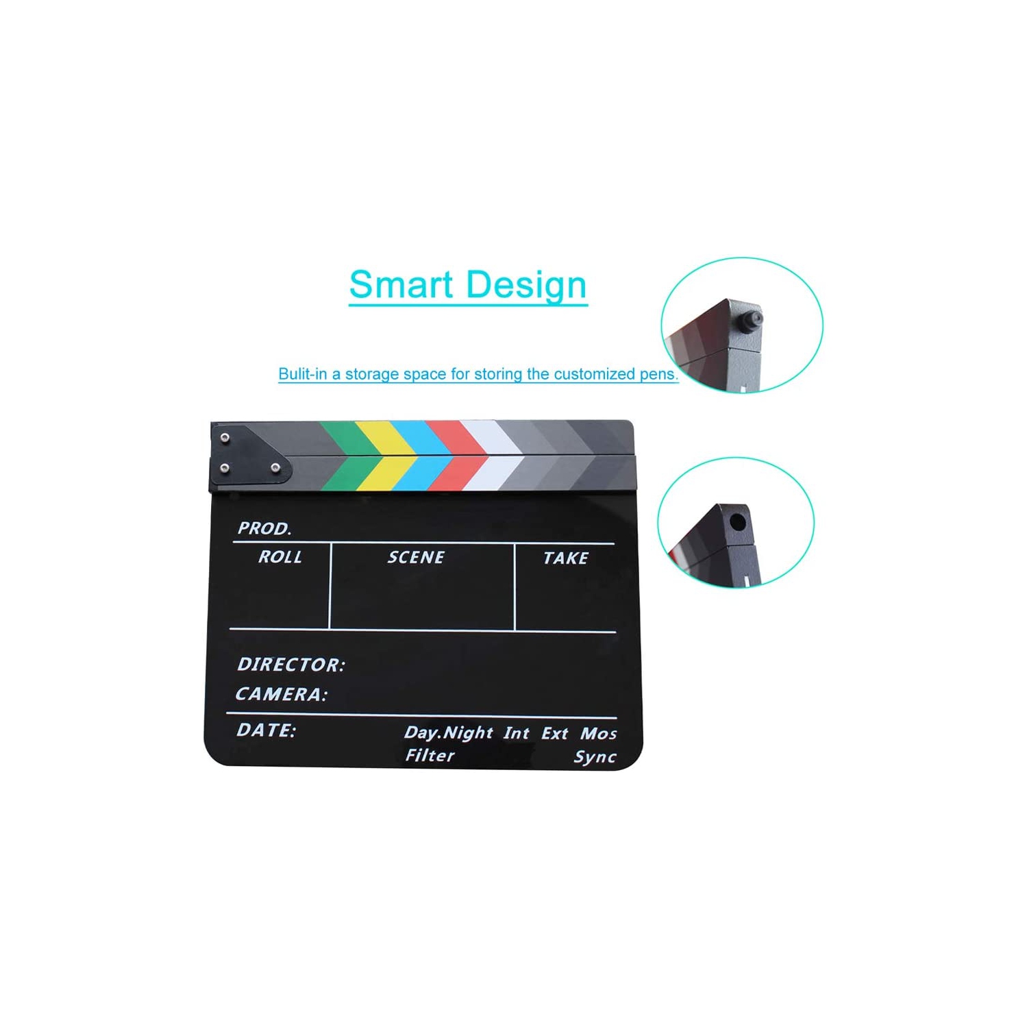 Movie Directors Clapboard, Photography Studio Video TV Acrylic Clapper Board Dry Erase Film Slate Cut Action Scene Clapper with a Magnetic Blackboard