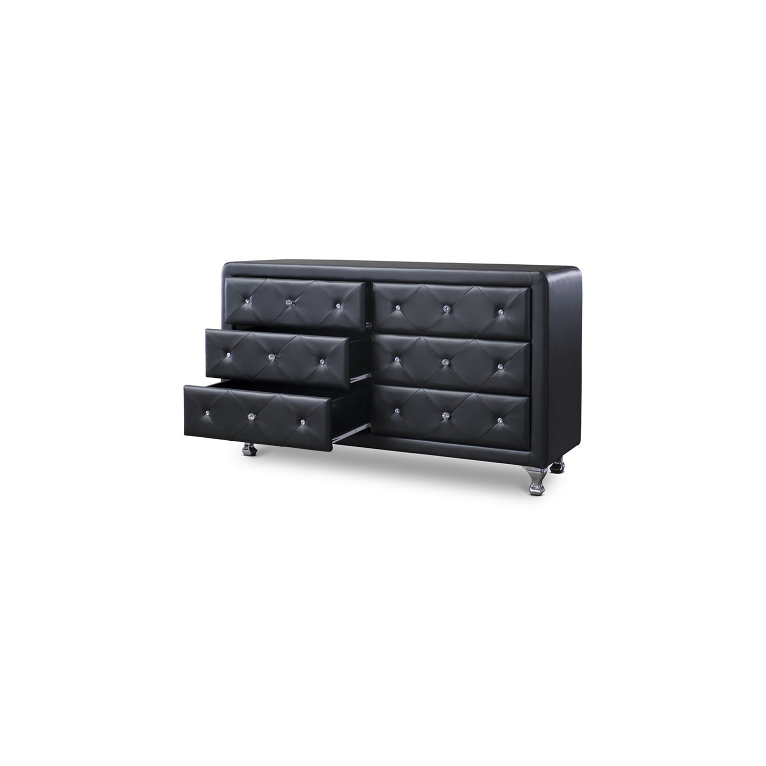 Commode double en similicuir à 6 tiroirs du milieu du siècle de Bowery Hill, noir