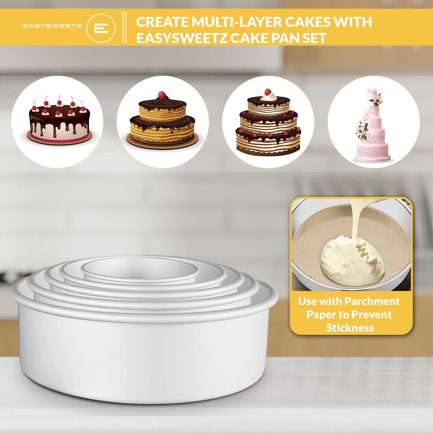 Round Cake Pan 4” Deep – Set Of 5