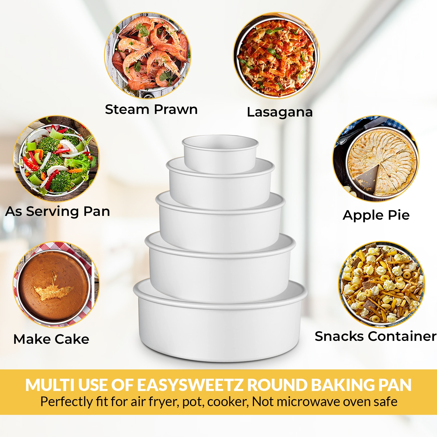 Round Cake Pan 4” Deep – Set Of 5