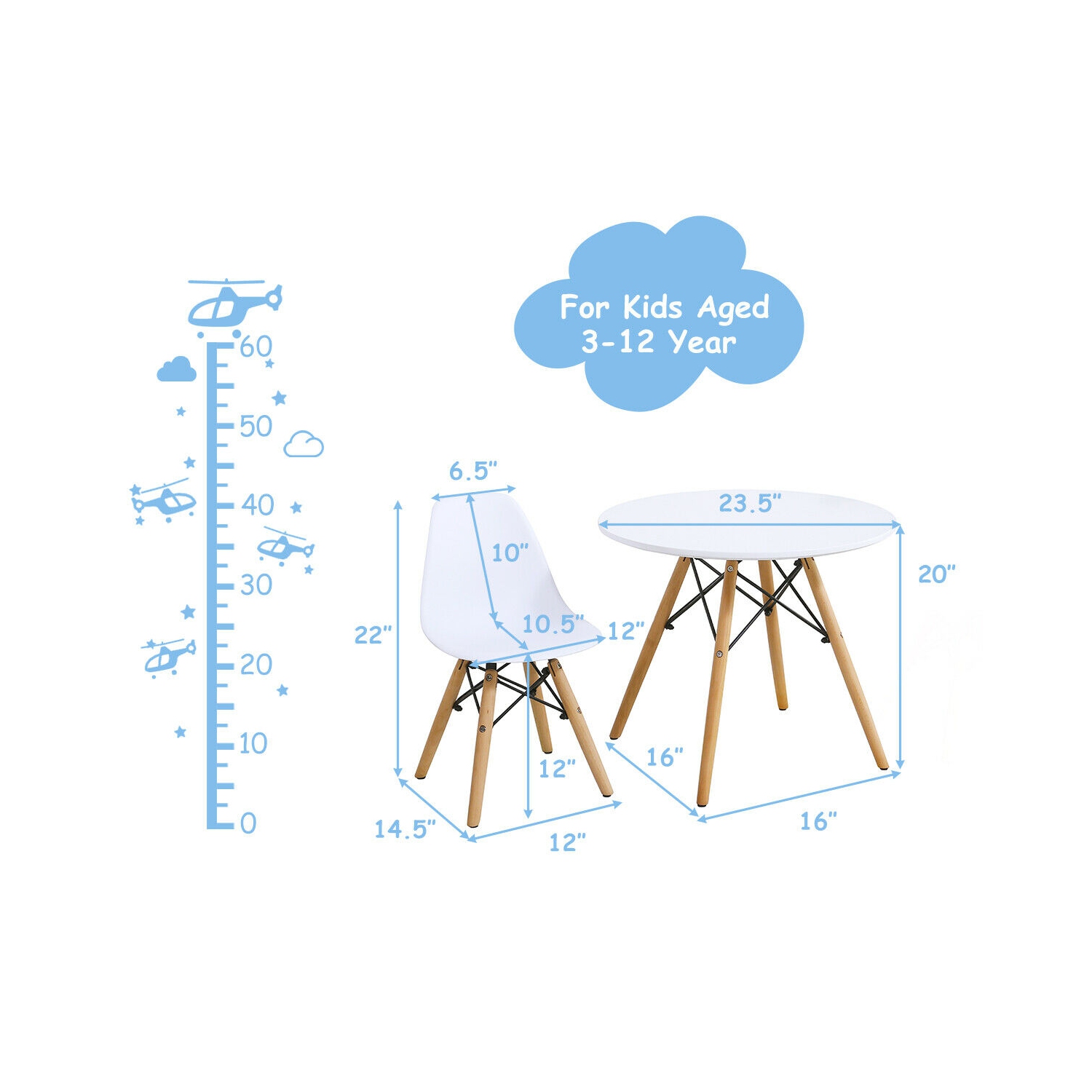 Gymax Kids Modern Dining Table Set Round Table with 2 Armless Chairs White
