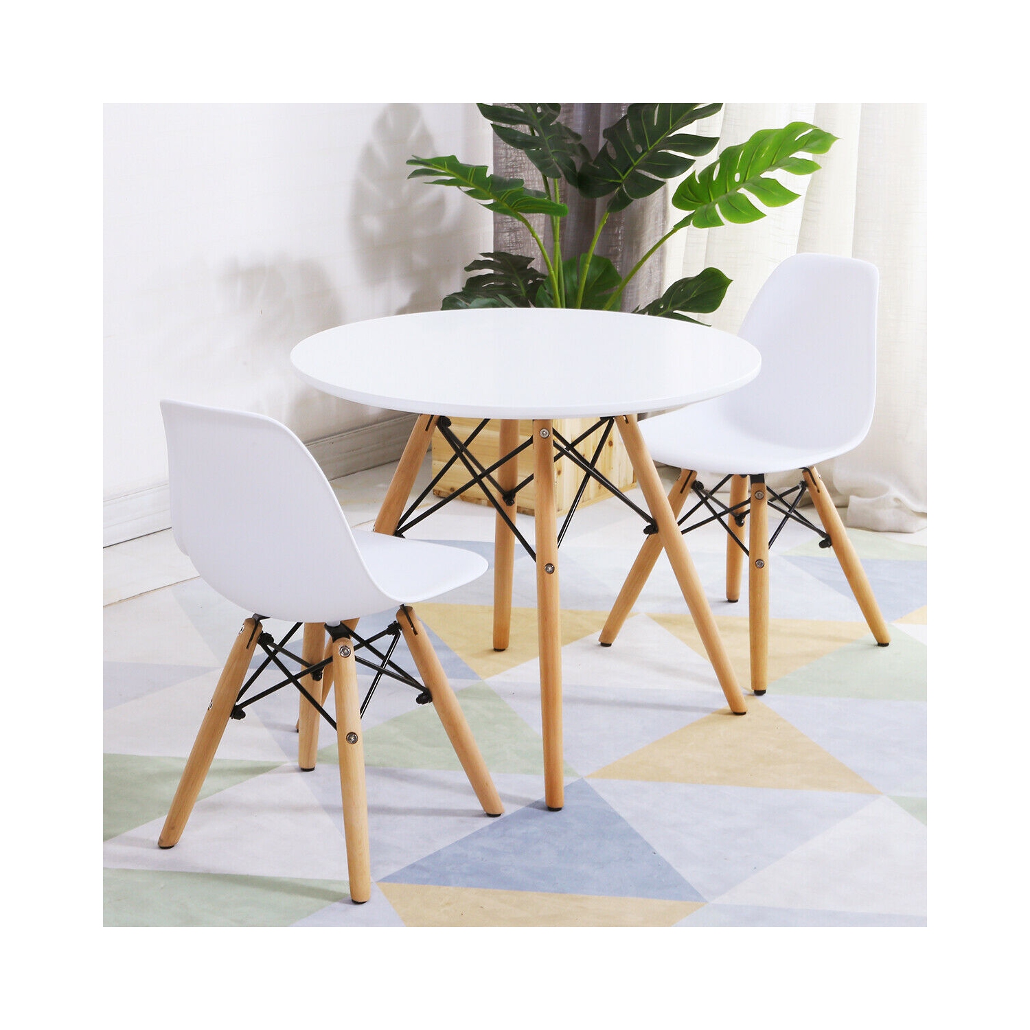 Gymax Kids Modern Dining Table Set Round Table with 2 Armless Chairs White