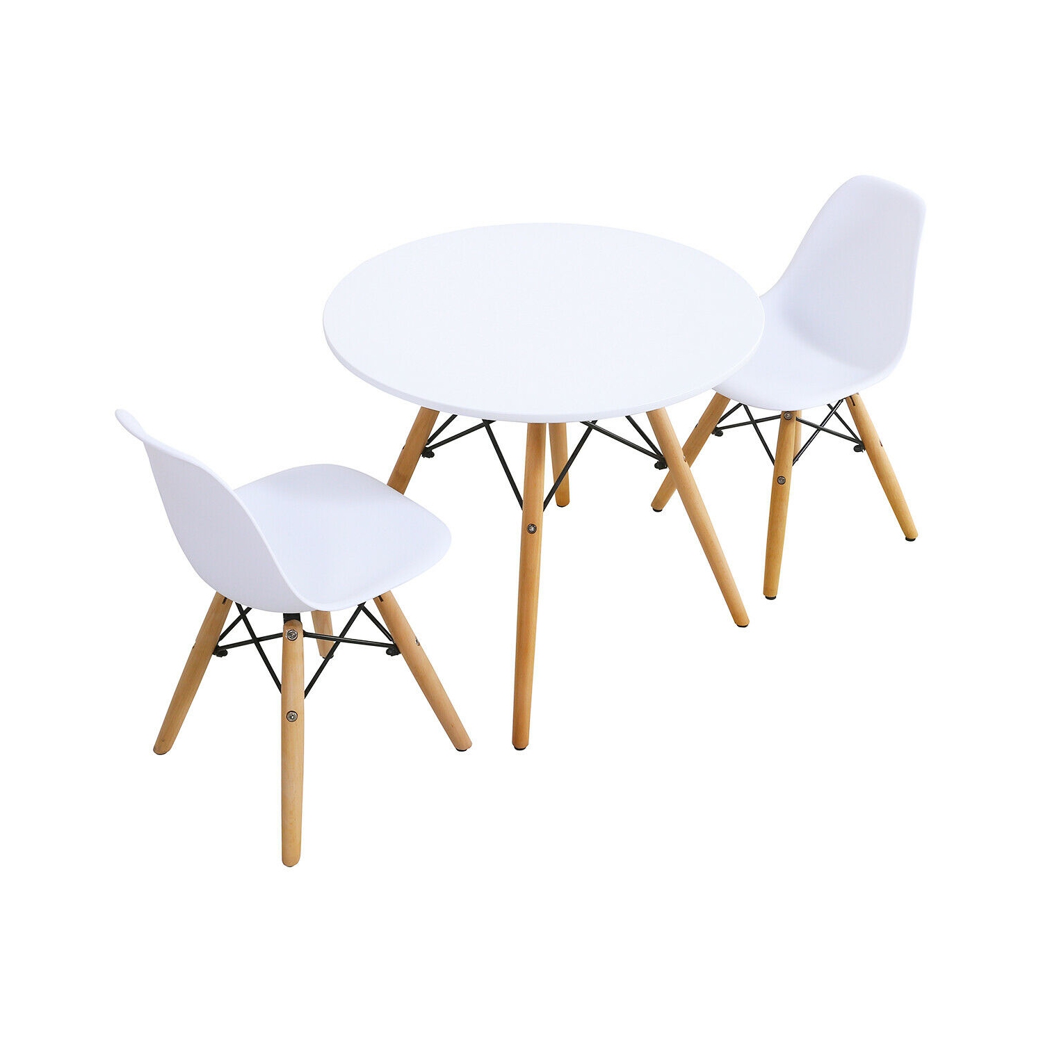 Gymax Kids Modern Dining Table Set Round Table with 2 Armless Chairs White