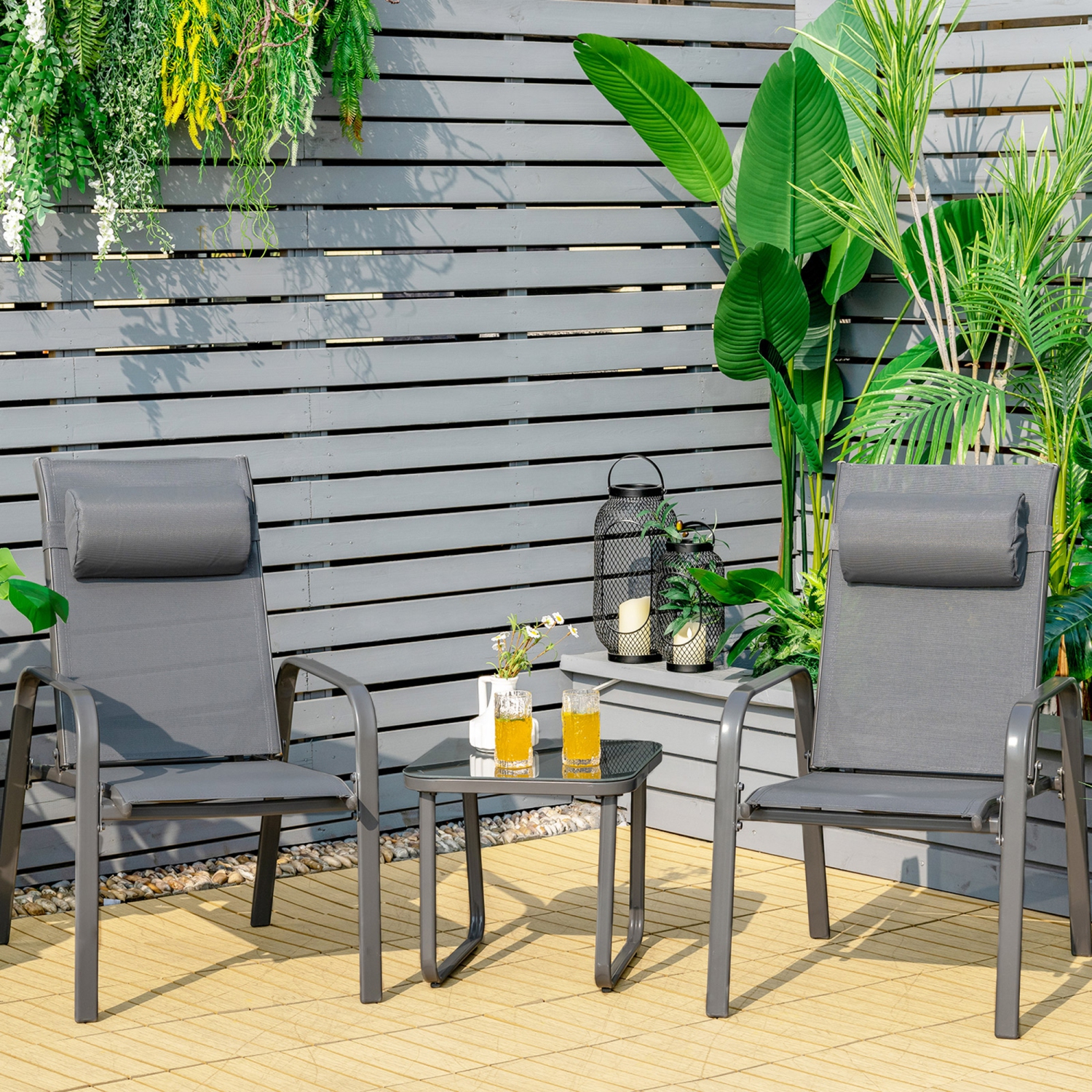 Gymax 3PCS Outdoor Bistro Set Patio Conversation Set w/ Adjustable Backrest