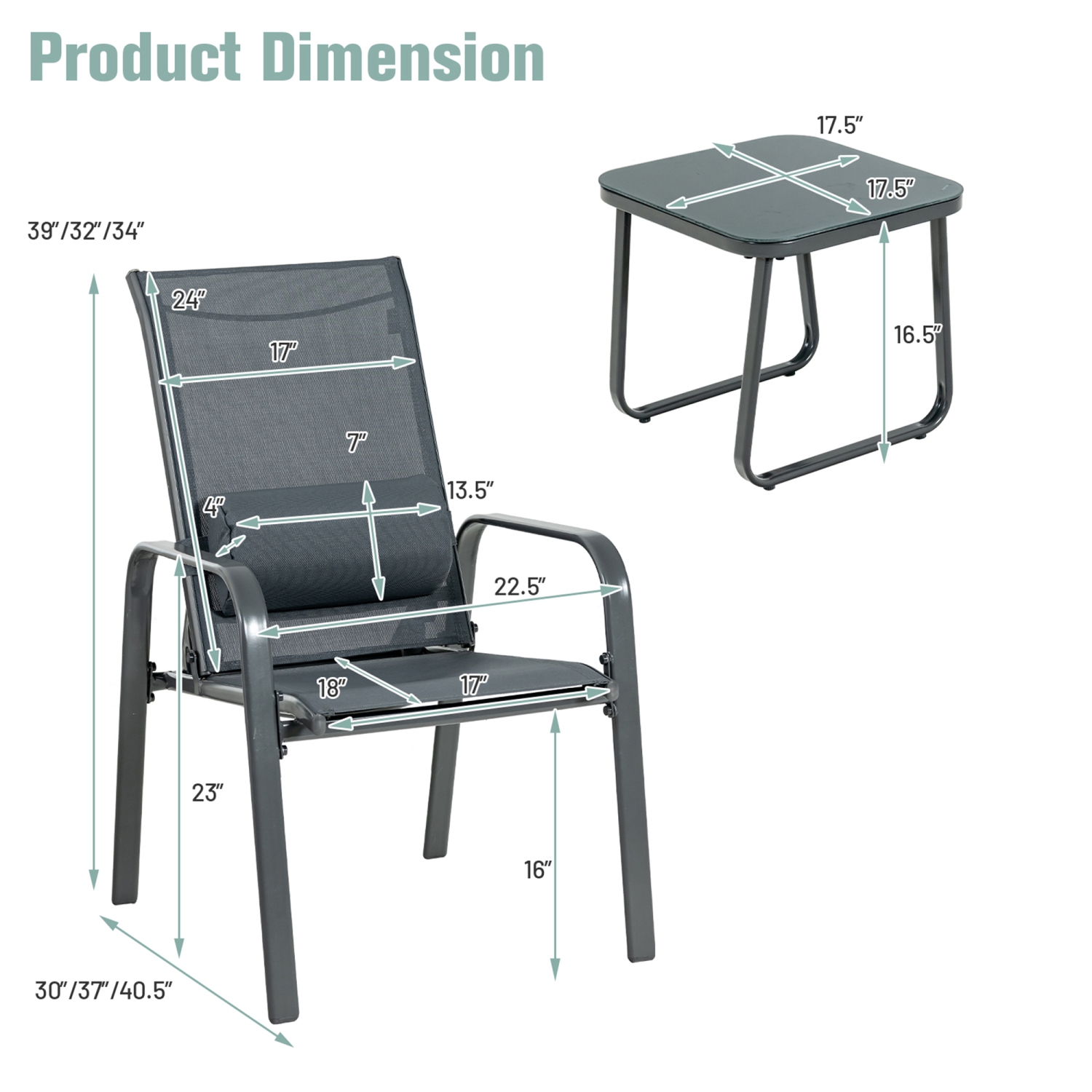 Gymax 3PCS Outdoor Bistro Set Patio Conversation Set w/ Adjustable Backrest