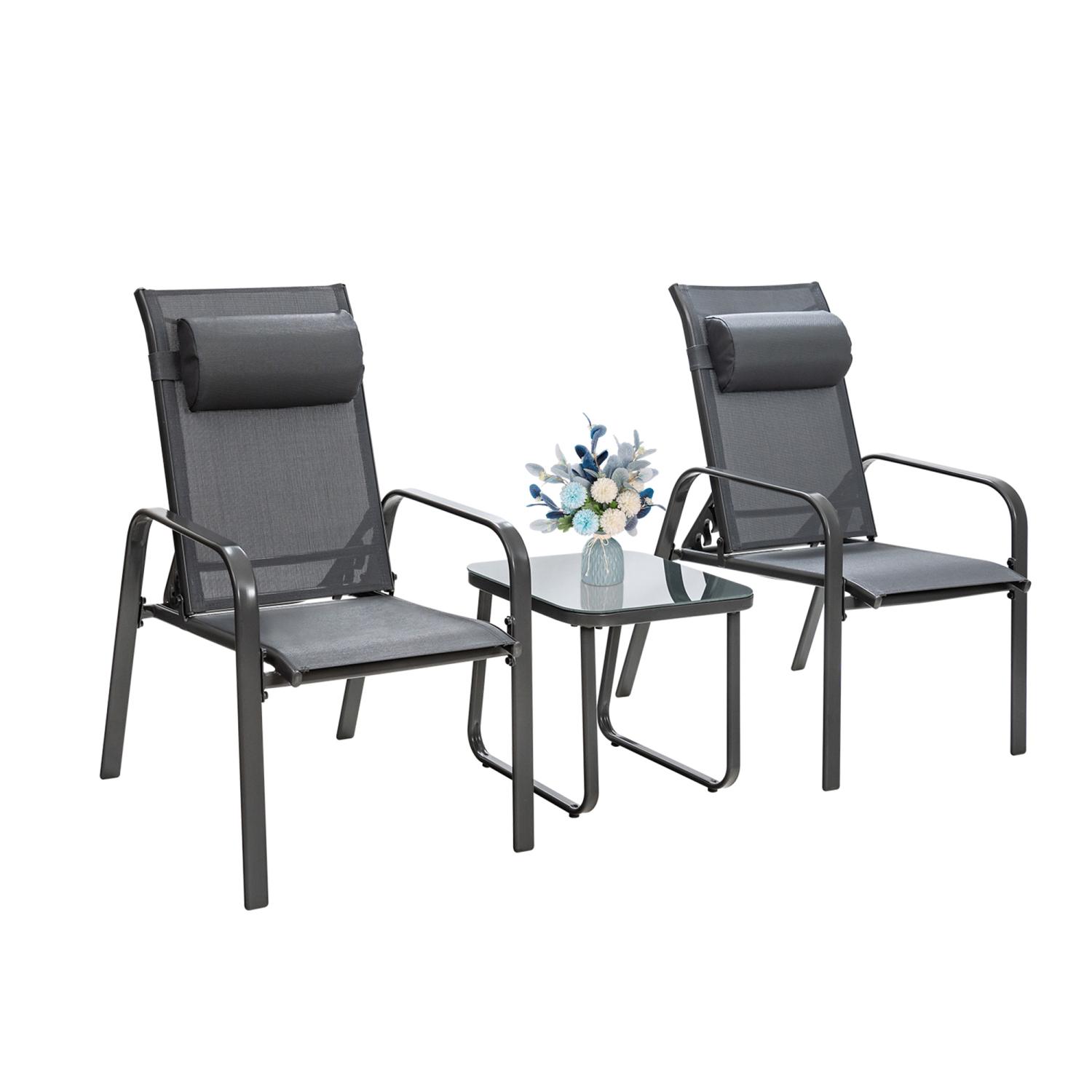 Gymax 3PCS Outdoor Bistro Set Patio Conversation Set w/ Adjustable Backrest