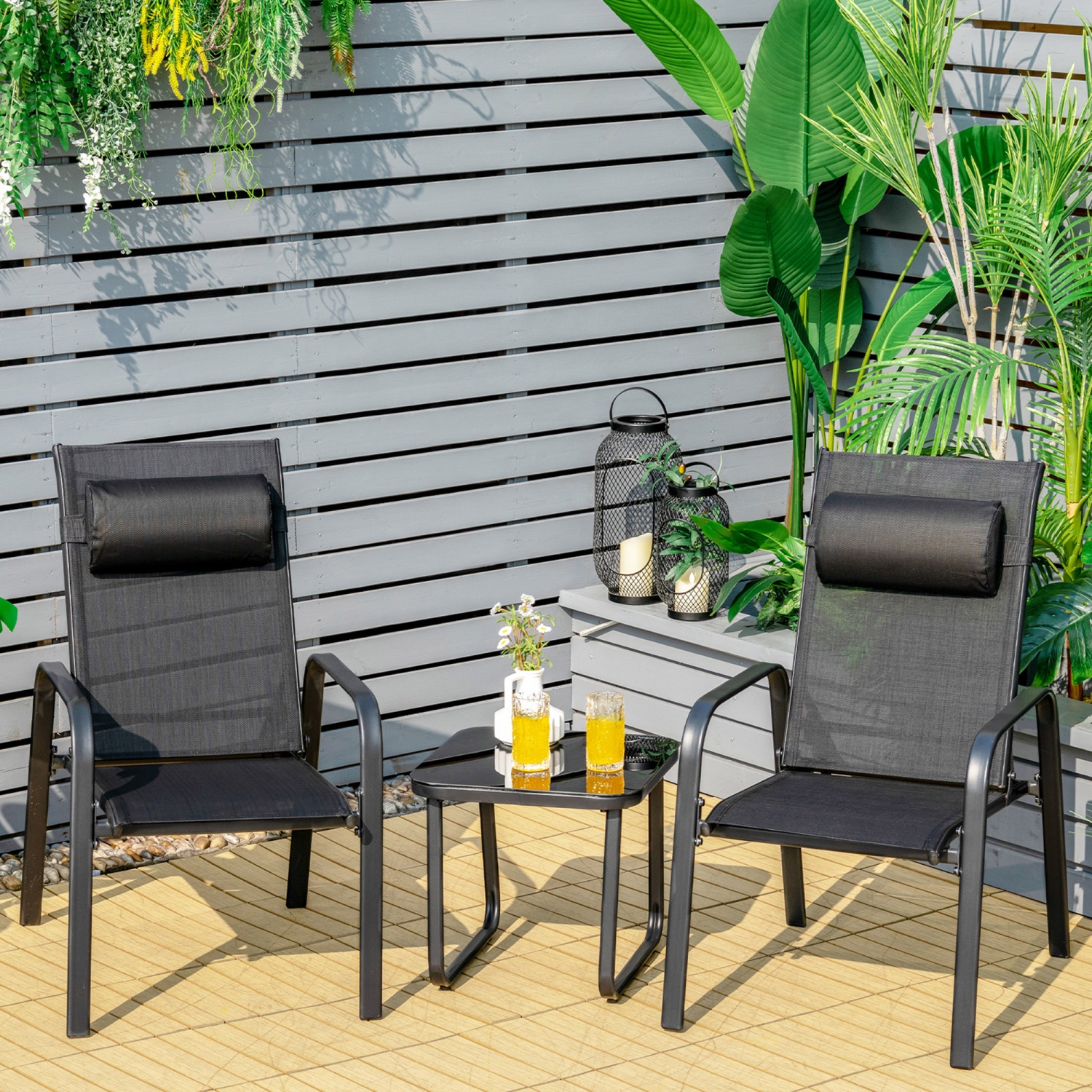 Gymax 3PCS Outdoor Bistro Set Patio Conversation Set w/ Adjustable Backrest