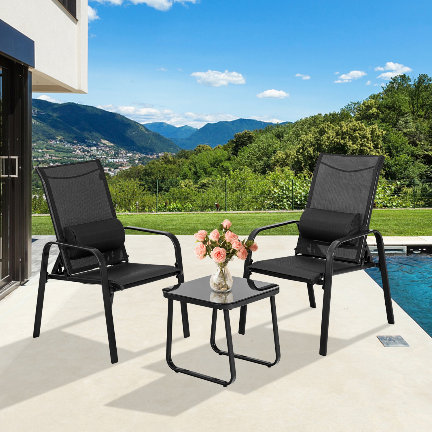Gymax 3PCS Outdoor Bistro Set Patio Conversation Set w/ Adjustable Backrest