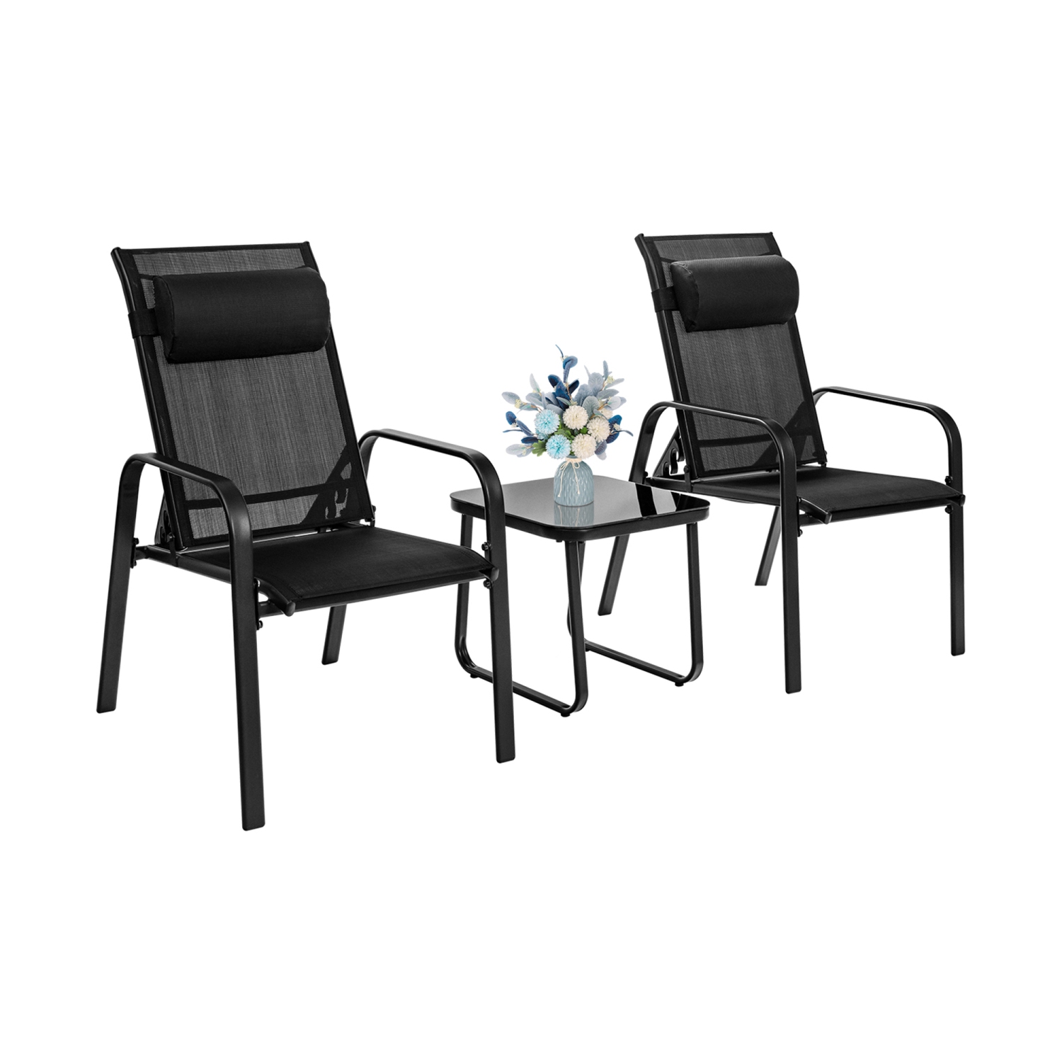 Gymax 3PCS Outdoor Bistro Set Patio Conversation Set w/ Adjustable Backrest