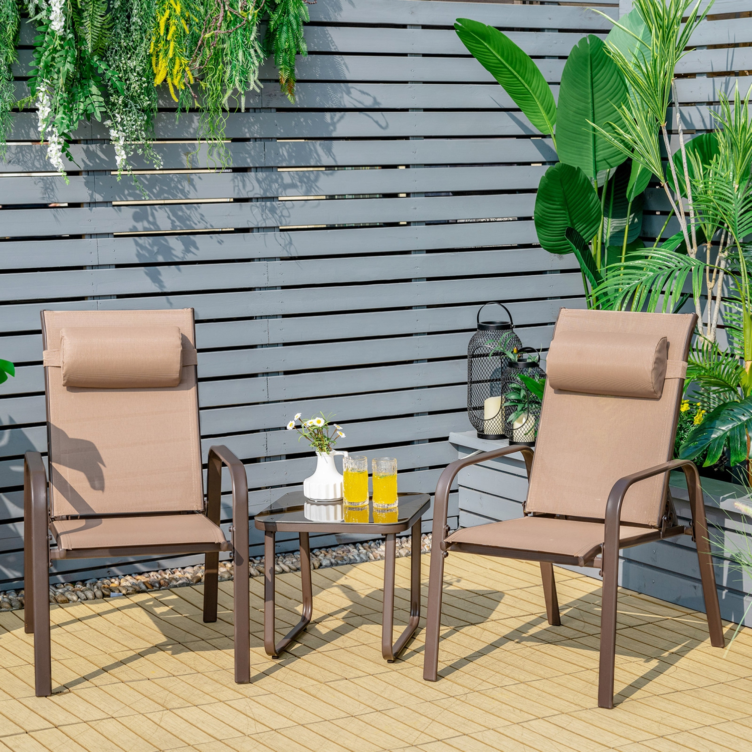 Gymax 3PCS Outdoor Bistro Set Patio Conversation Set w/ Adjustable Backrest