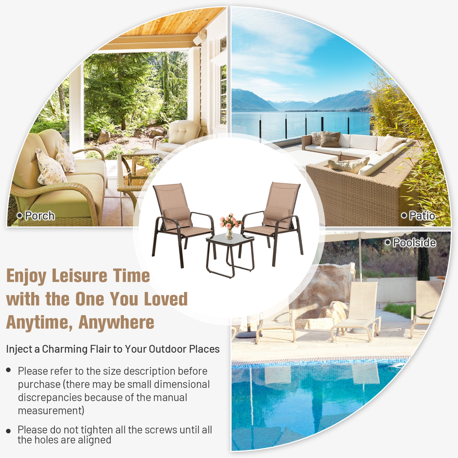 Gymax 3PCS Outdoor Bistro Set Patio Conversation Set w/ Adjustable Backrest