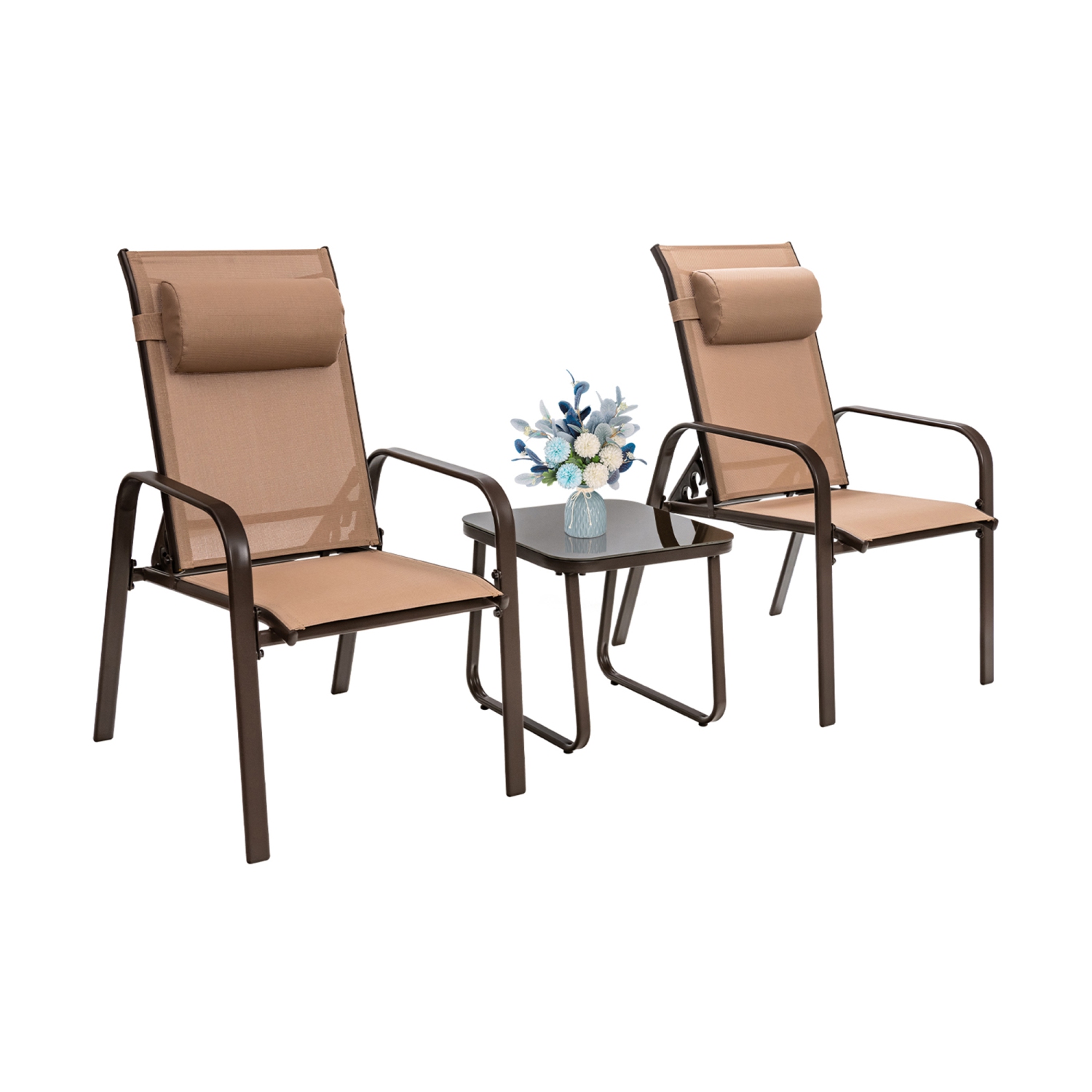 Gymax 3PCS Outdoor Bistro Set Patio Conversation Set w/ Adjustable Backrest