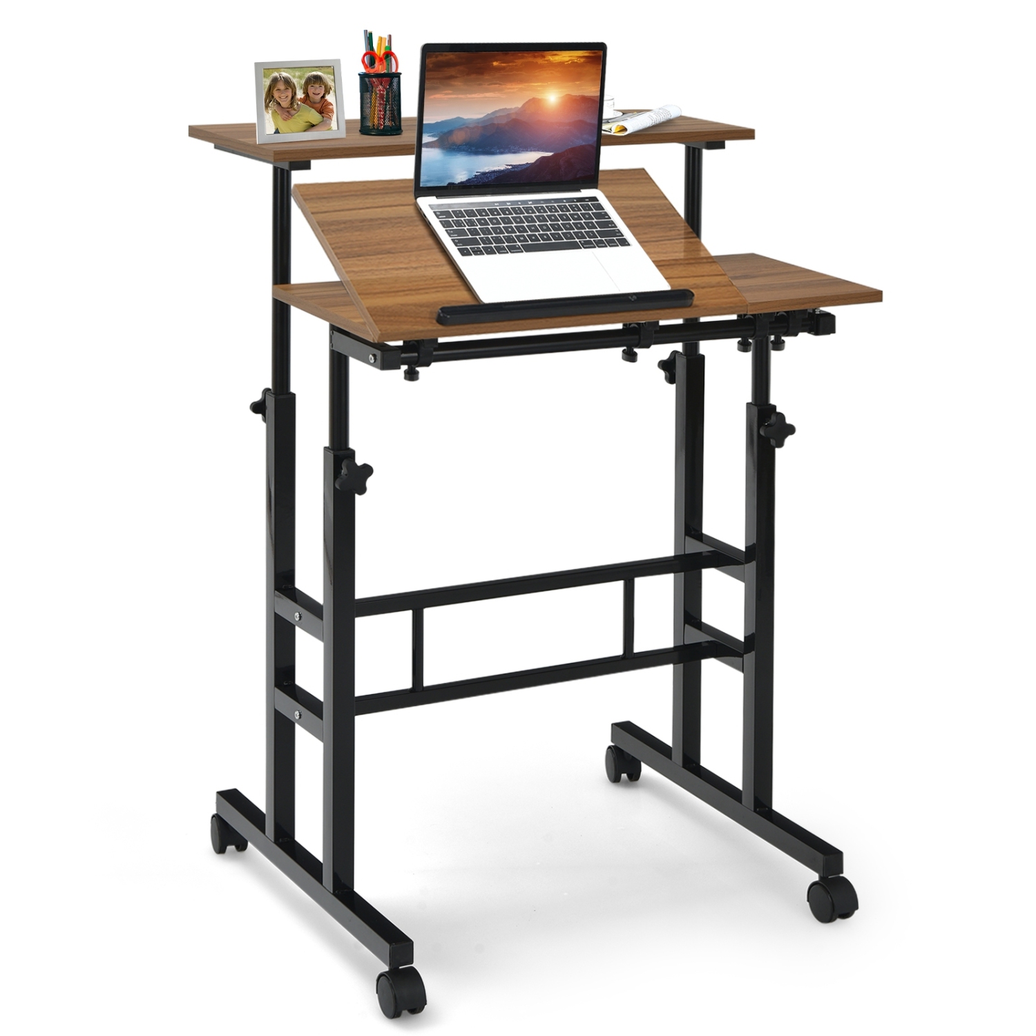 Mobile Adjustable Standing Desk – Tilting Computer Workstation for Home & Office