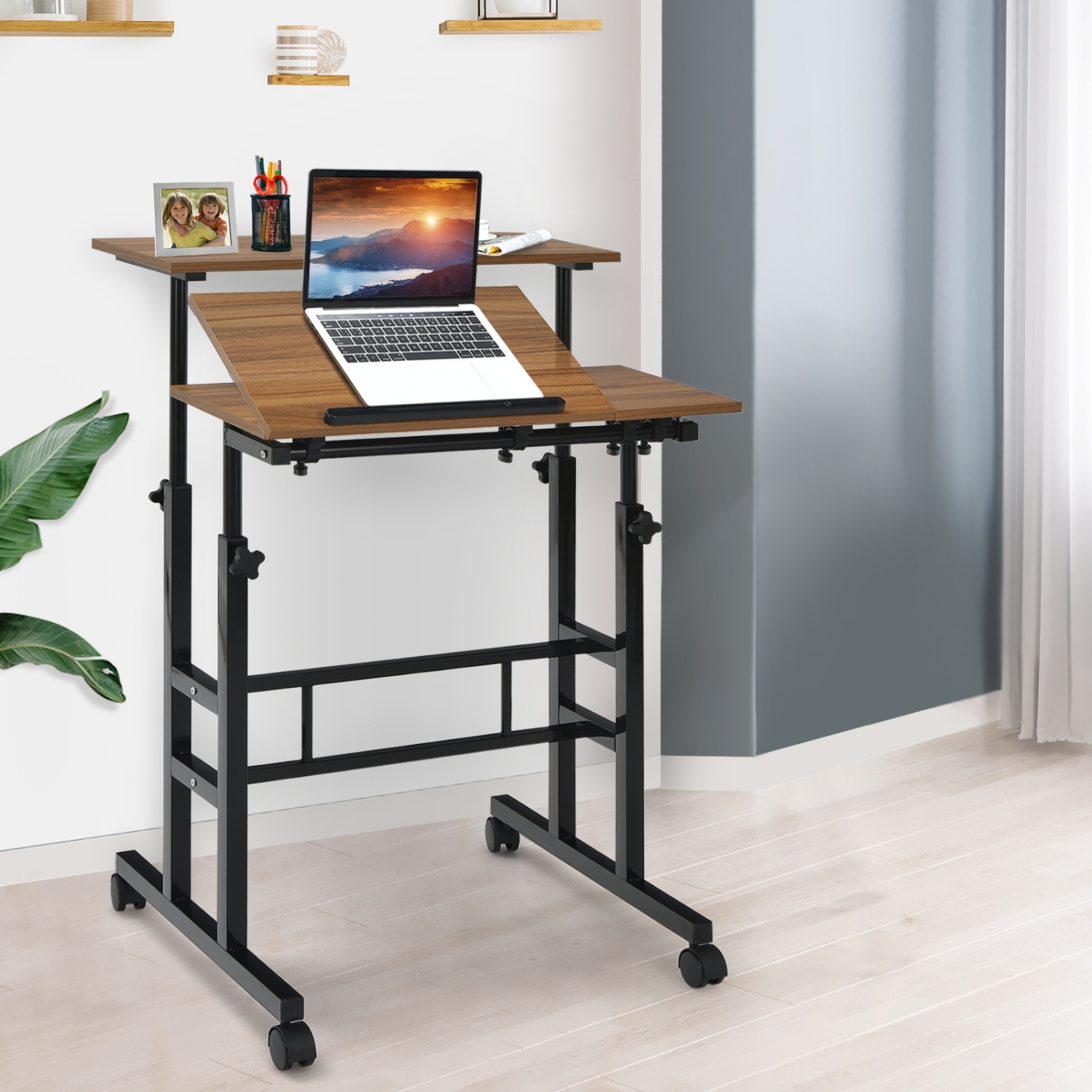 Mobile Adjustable Standing Desk – Tilting Computer Workstation for Home & Office