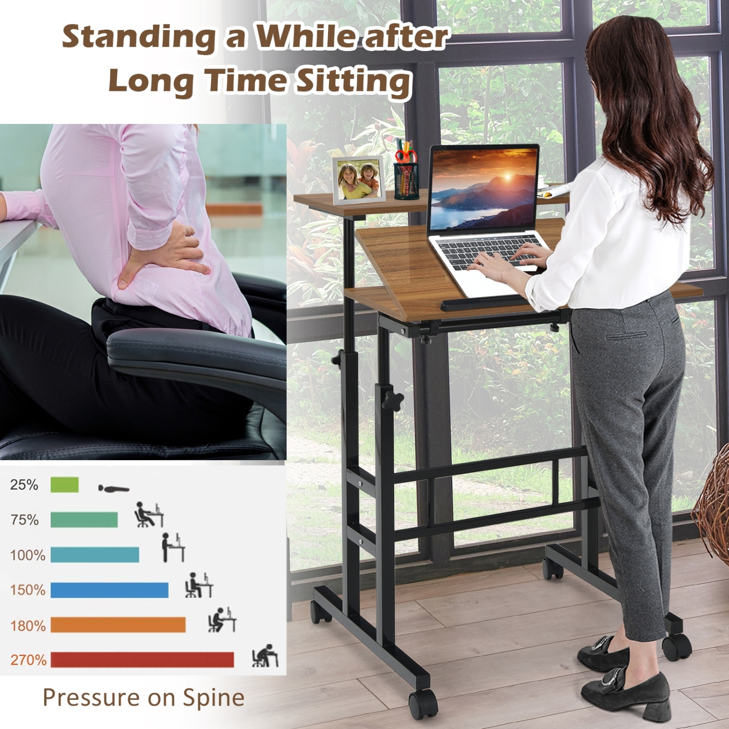 Mobile Adjustable Standing Desk – Tilting Computer Workstation for Home & Office