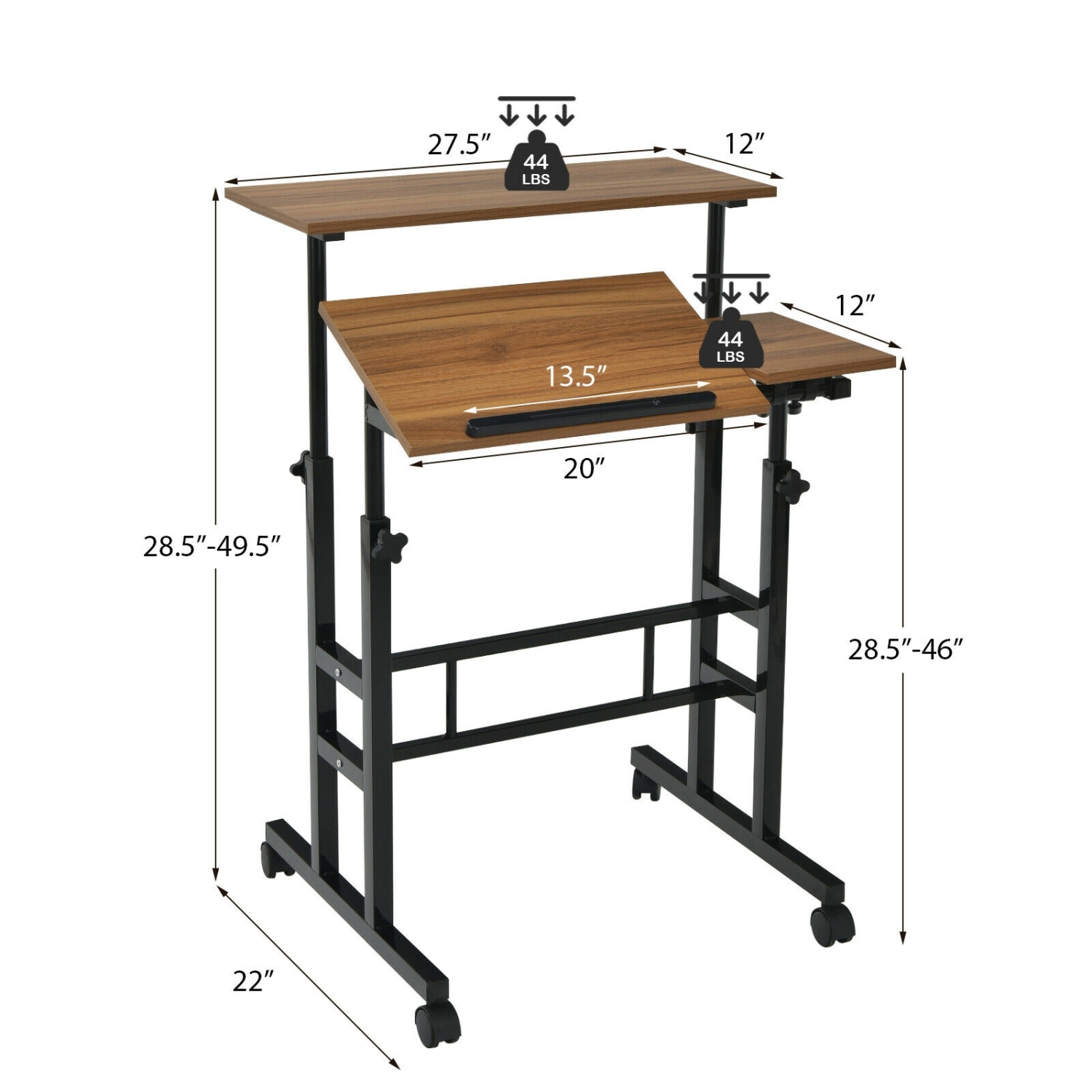 Mobile Adjustable Standing Desk – Tilting Computer Workstation for Home & Office