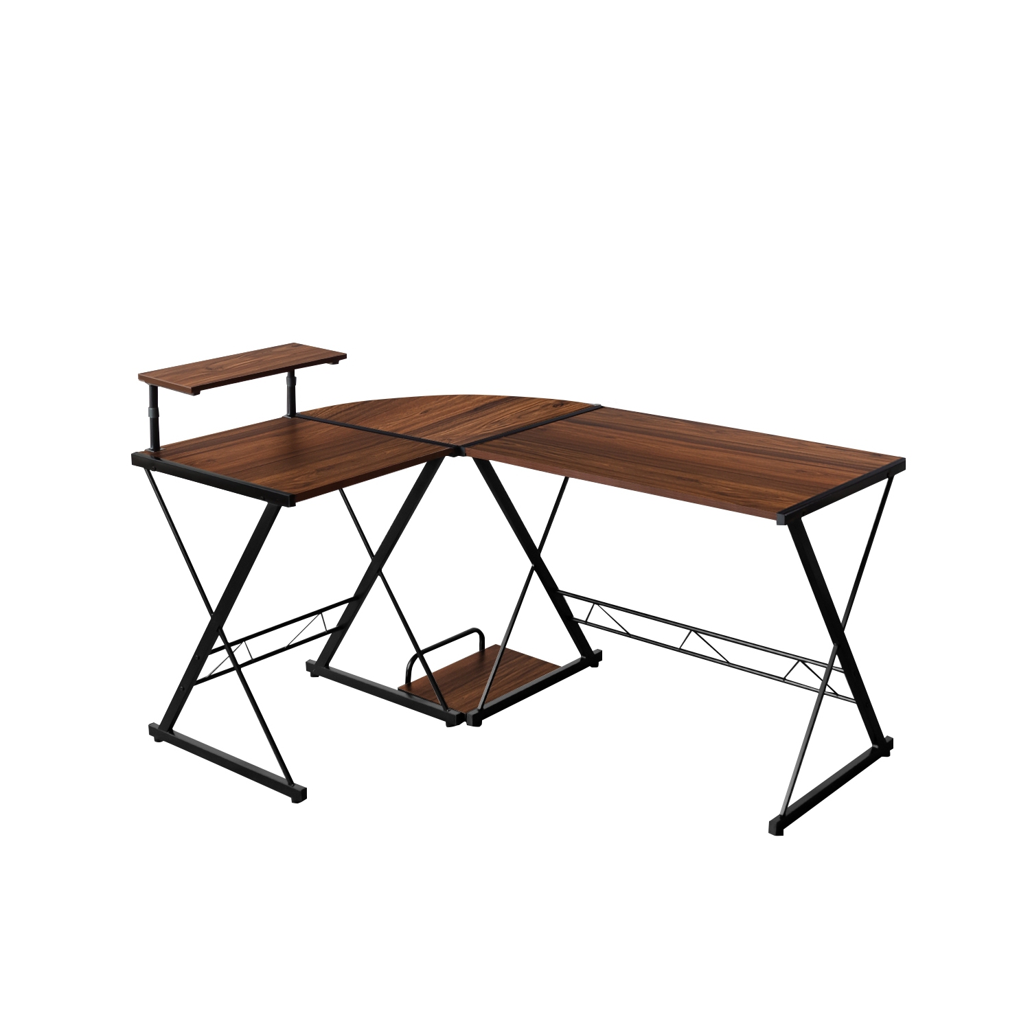 L-Shaped Computer Gaming Desk with Monitor Stand and Host Tray-Walnut