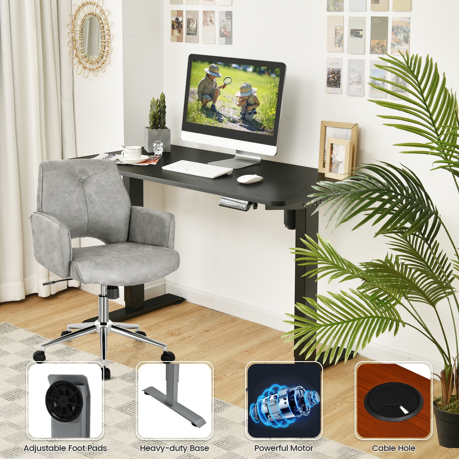 Bureau debout à réglage électrique de la hauteur avec contrôleur de mémoire - Noir