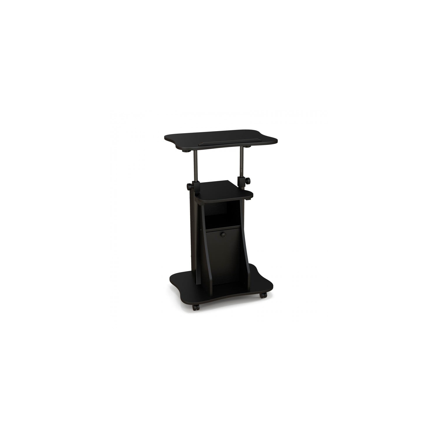 Portable Standing Desk Cart with Tilting Surface and Cabinet, Adjustable Height