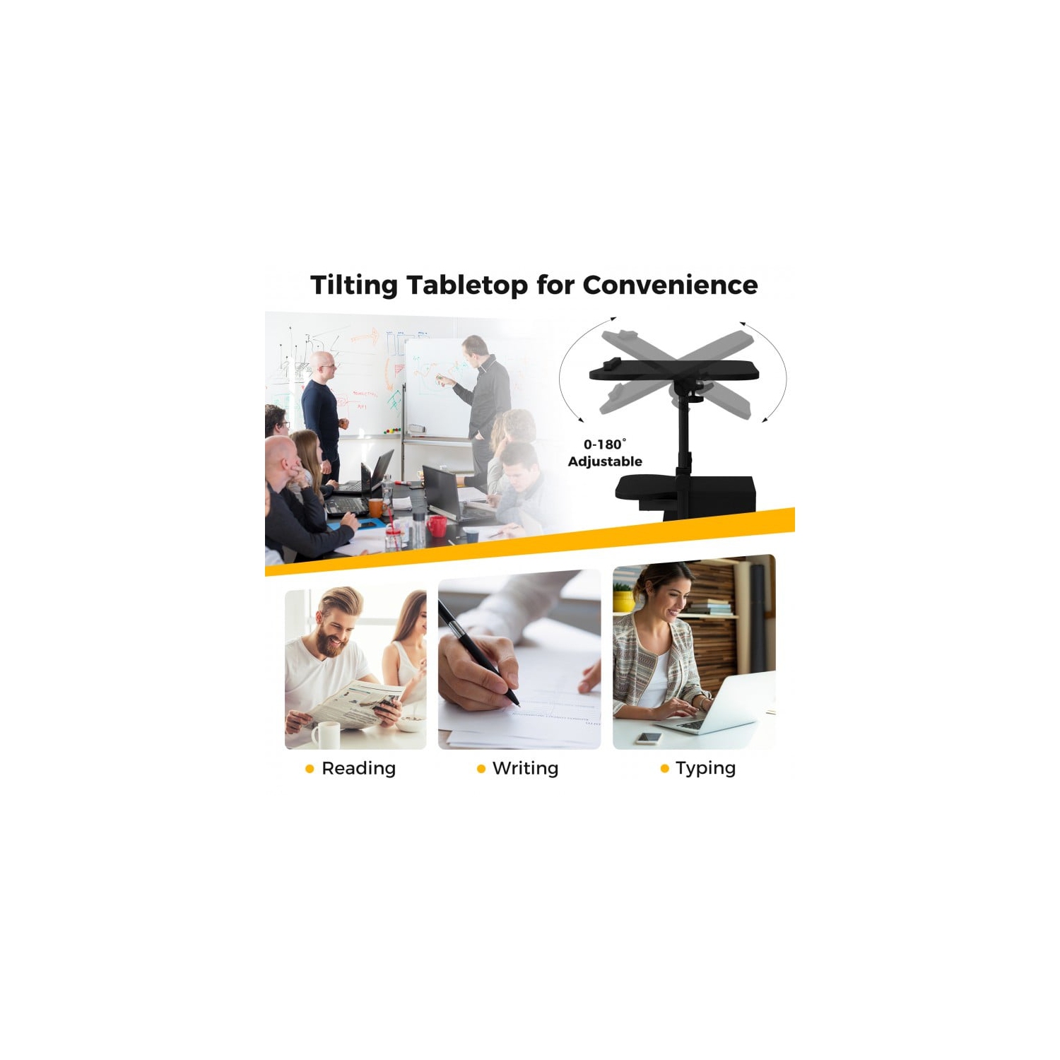 Portable Standing Desk Cart with Tilting Surface and Cabinet, Adjustable Height