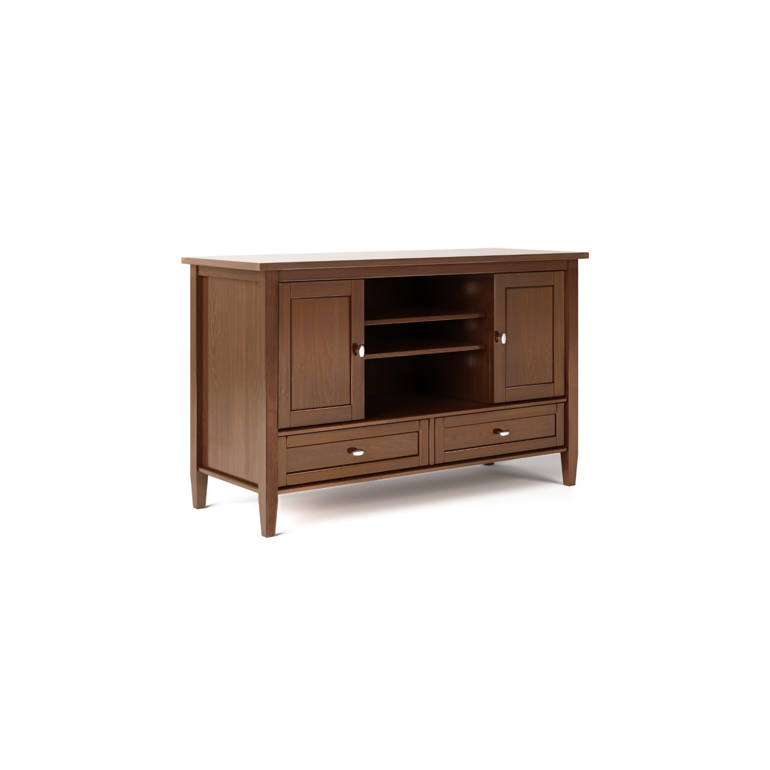 Simpli Home Warm Shaker Wood 47" Transitional TV Media Stand in Russet Brown For TVs up to 50"