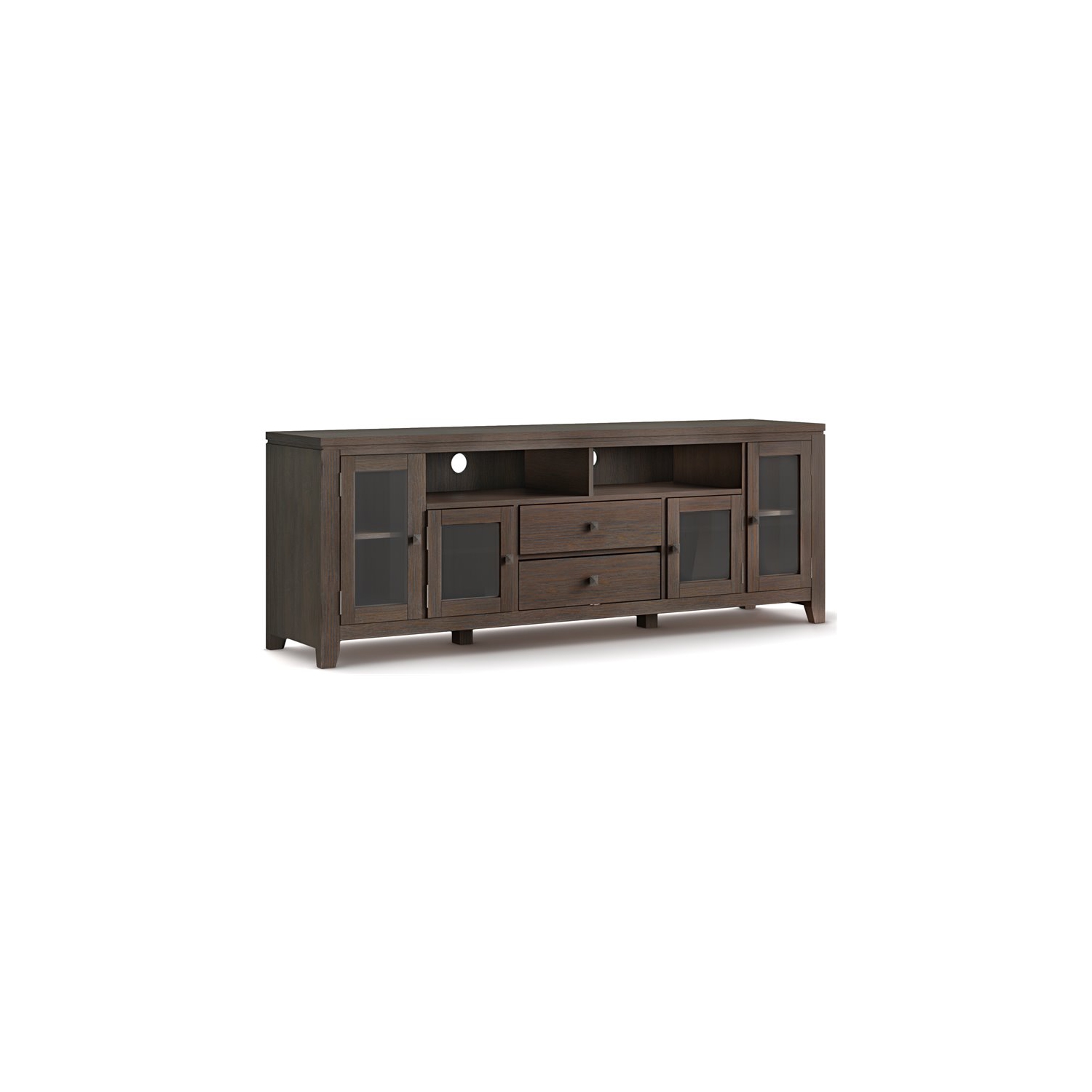 Simpli Home Cosmopolitan 72" Solid Wood TV Media Stand in Farmhouse Brown