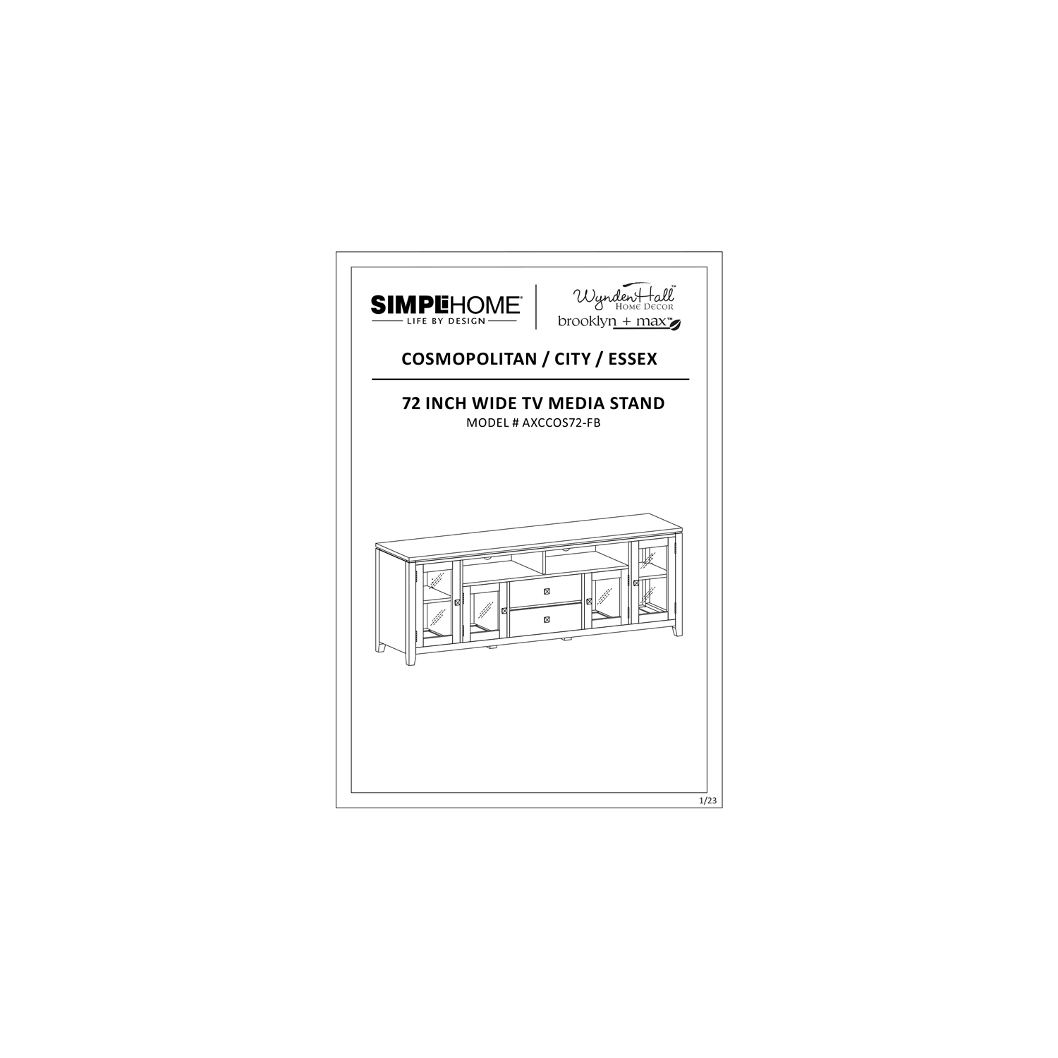 Simpli Home Cosmopolitan 72" Solid Wood TV Media Stand in Farmhouse Brown