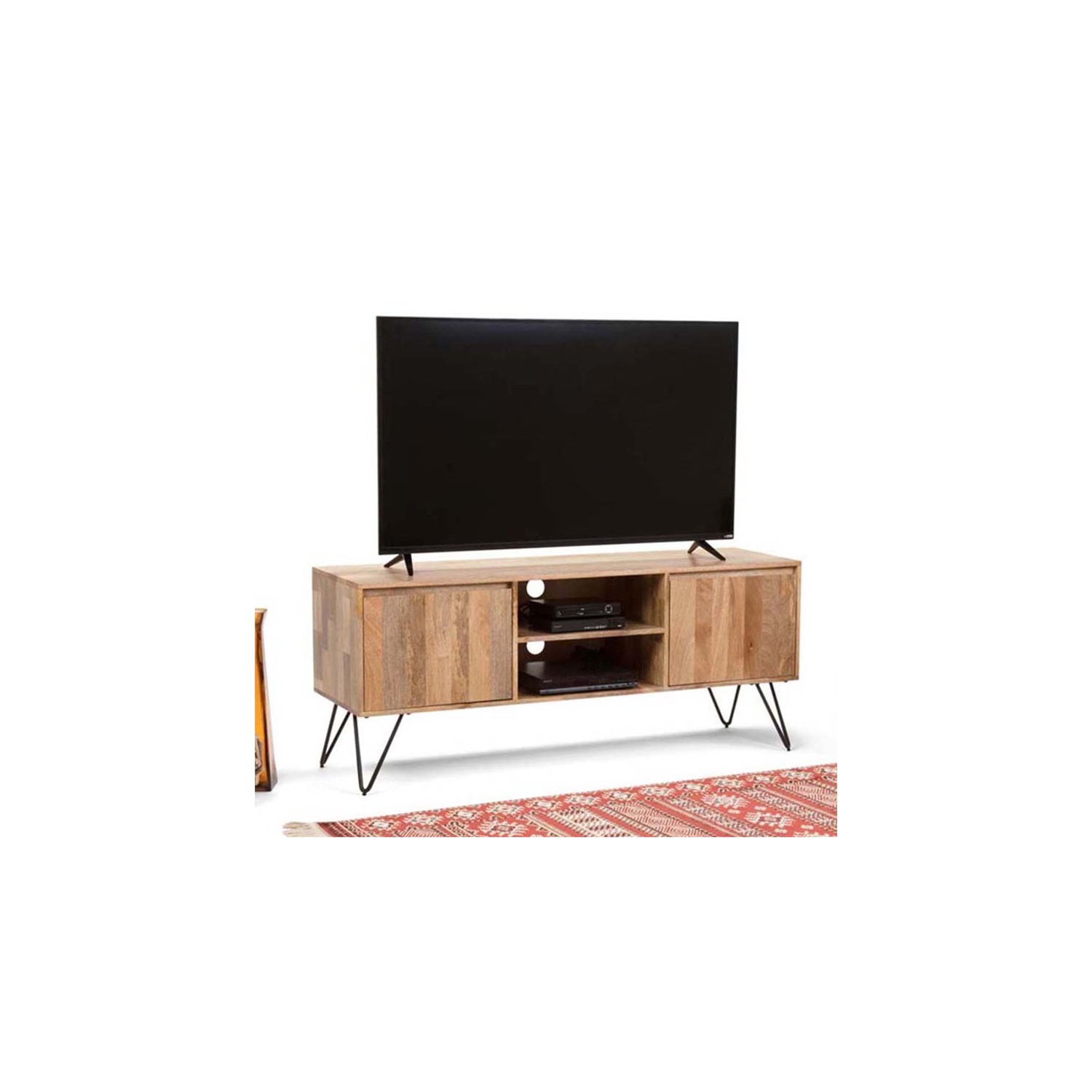 Simpli Home Hunter Mango Wood 60" Industrial TV Media Stand in Natural For TVs up to 65"
