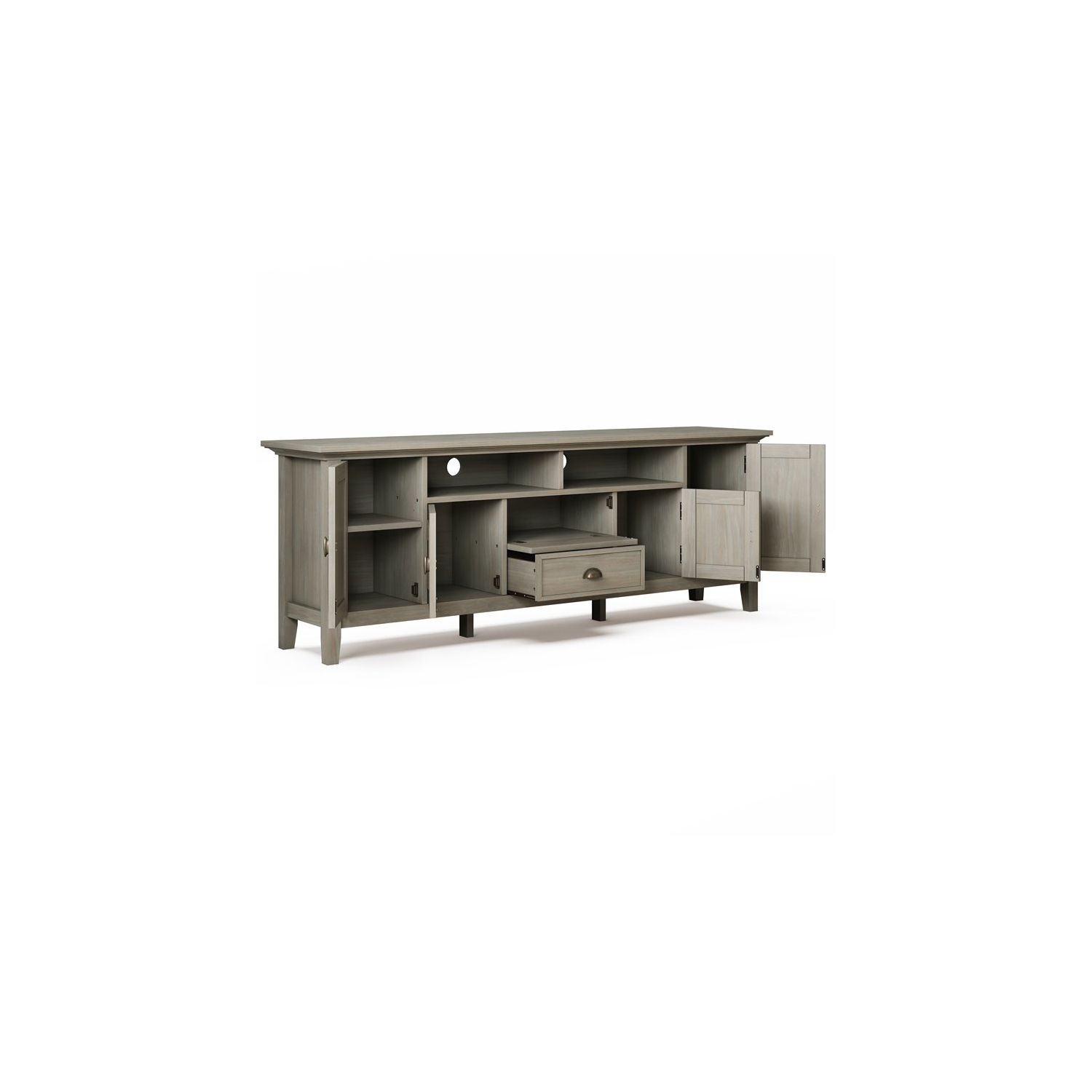 Simpli Home Redmond Wood 72" Transitional TV Media Stand in Gray For TVs up to 80"