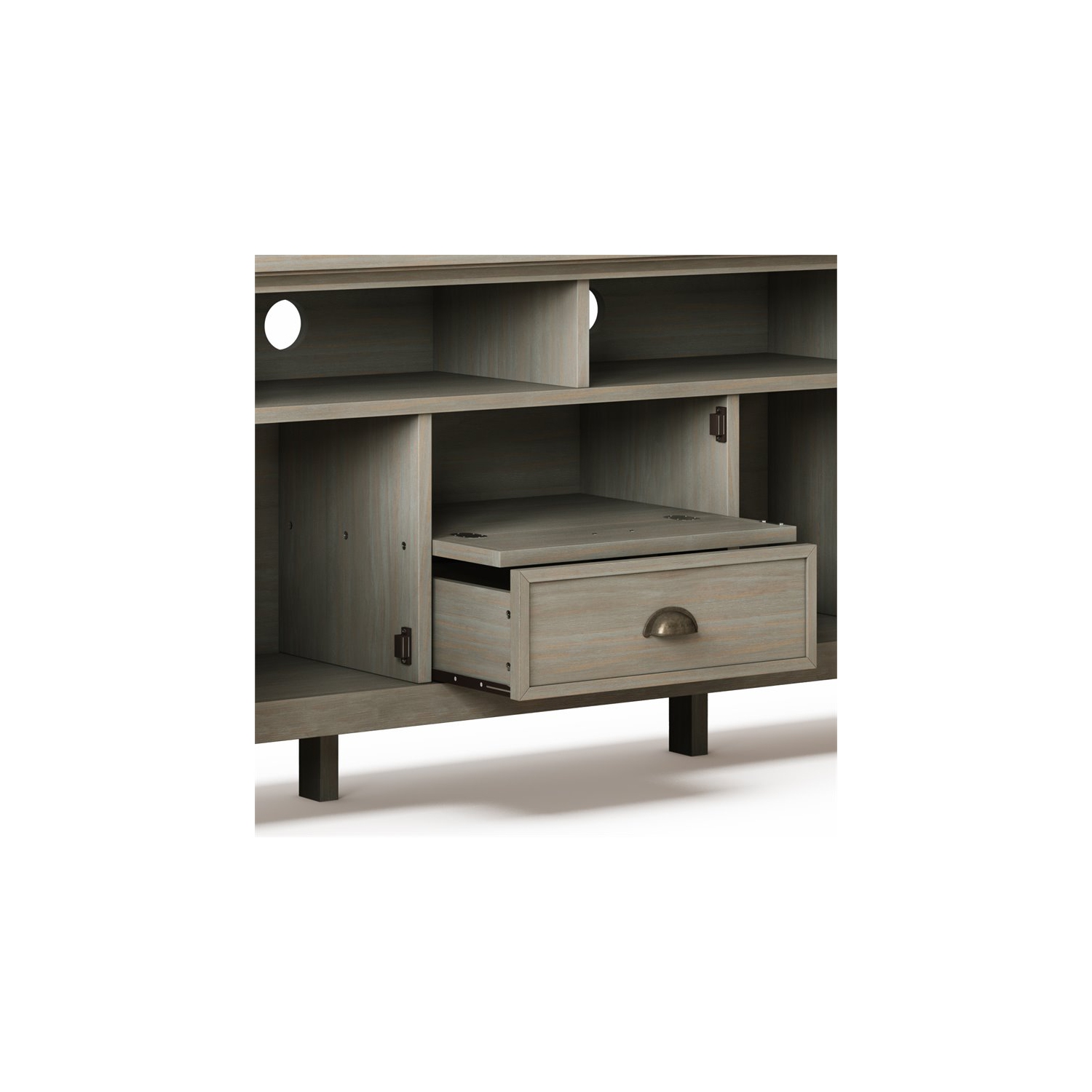 Simpli Home Redmond Wood 72" Transitional TV Media Stand in Gray For TVs up to 80"