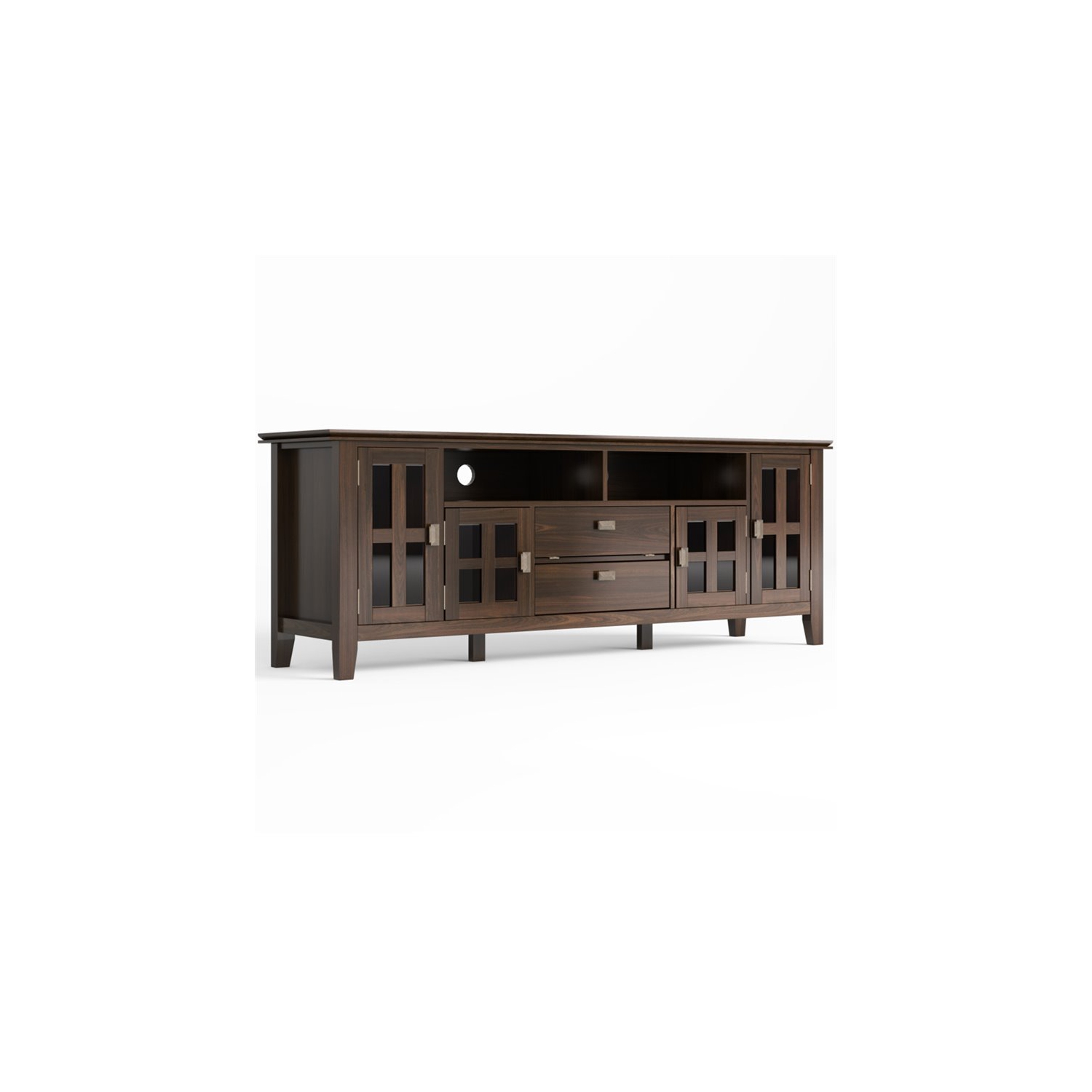 Simpli Home Artisan Bois 72" Transitionnel TV Support médiatique en tabac brun Pour les téléviseurs jusqu'à 80"