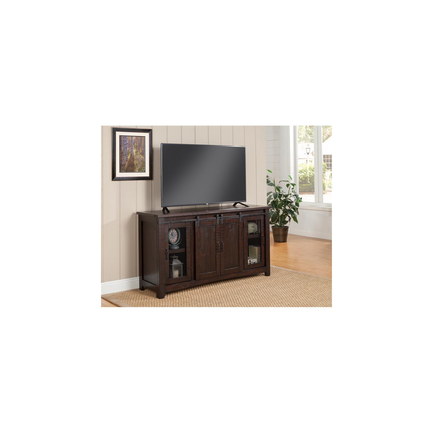 Bowery Hill Farmhouse 65" Solid Wood TV Stand in Espresso Finish