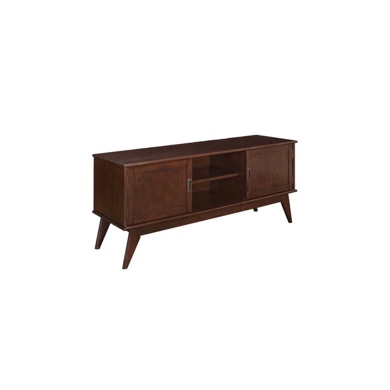 Simpli Home Draper Solid Hardood 60 " Mid-Century Modern TV Media Stand in Medium Auburn Brown