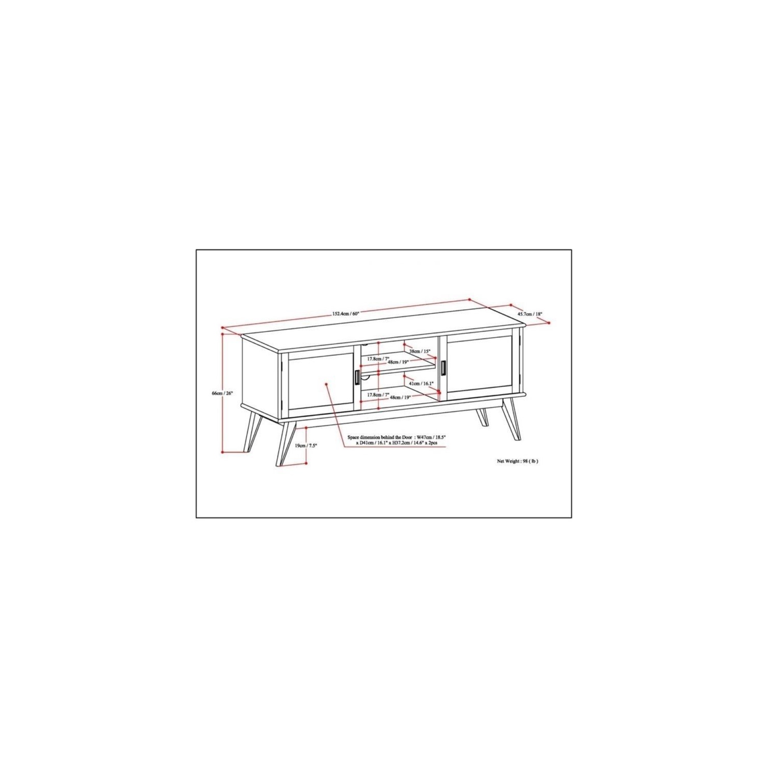 Simpli Home Draper Solid Hardood 60 " Mid-Century Modern TV Media Stand in Medium Auburn Brown