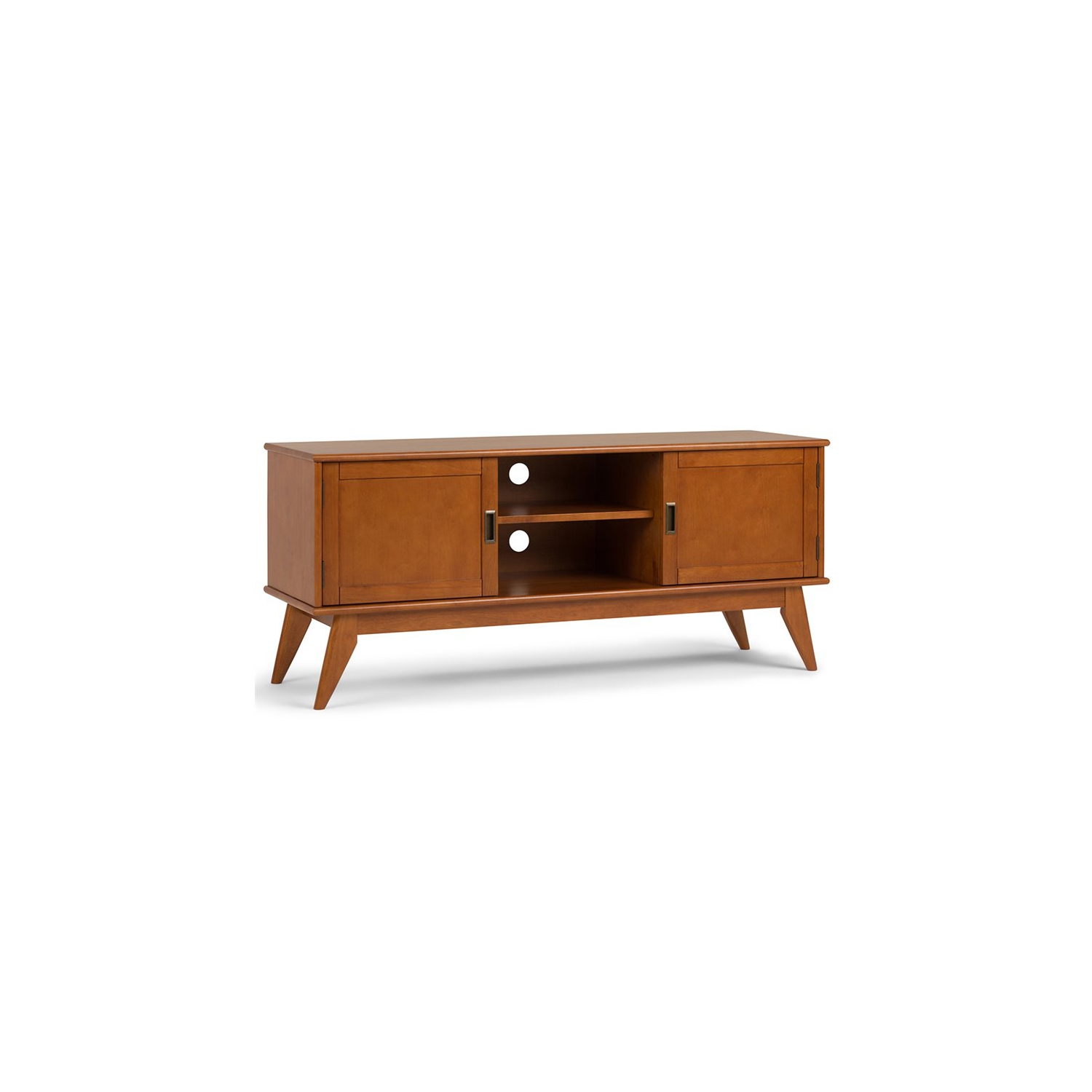 Simpli Home Draper Solid Hardood 60 " Mid-Century Modern TV Media Stand in Teak Brown