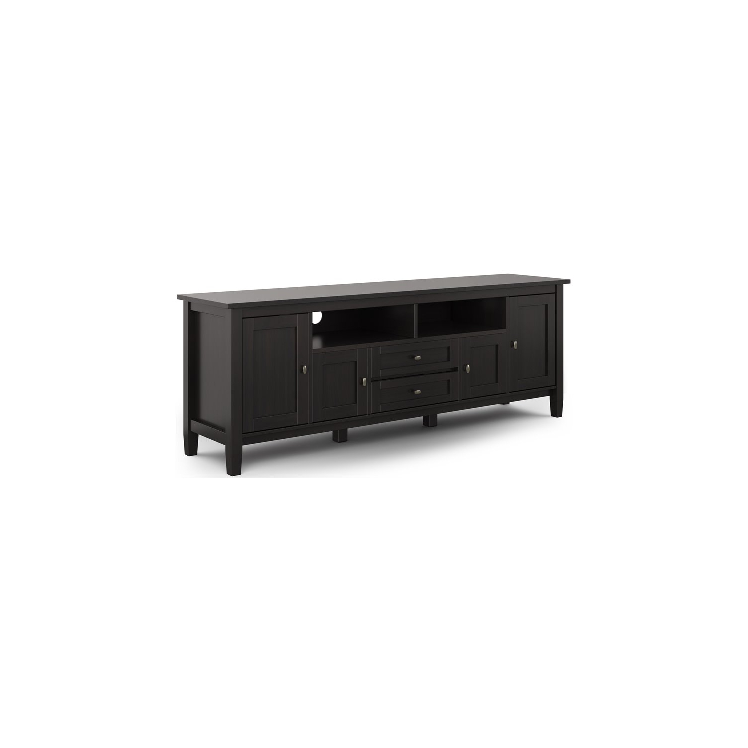 Simpli Home Warm Shaker Wood 72" Transitional TV Media Stand in Hickory Brown For TVs up to 80"
