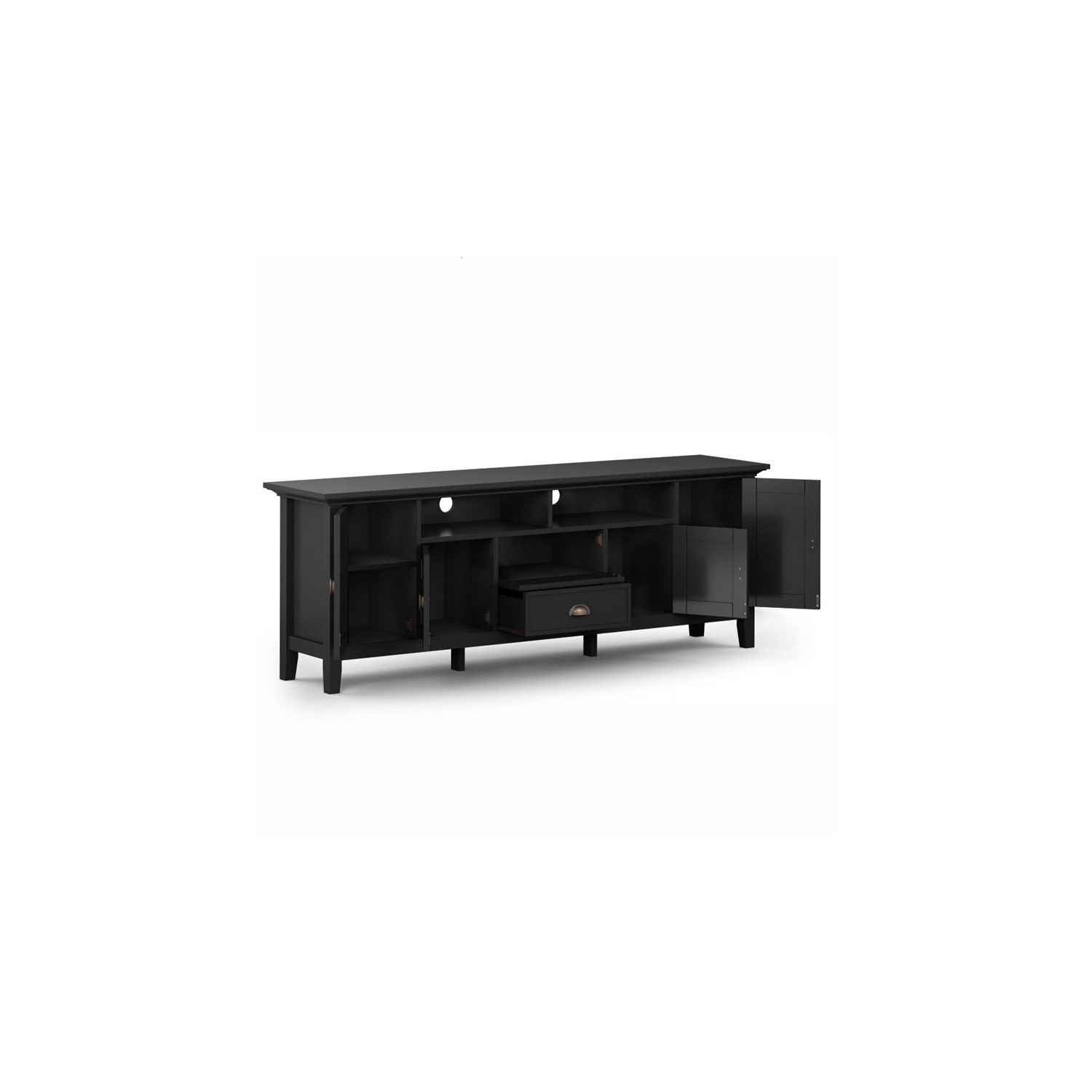 Simpli Home Redmond Wood 72" Transitional TV Media Stand in Black For TVs up to 80"