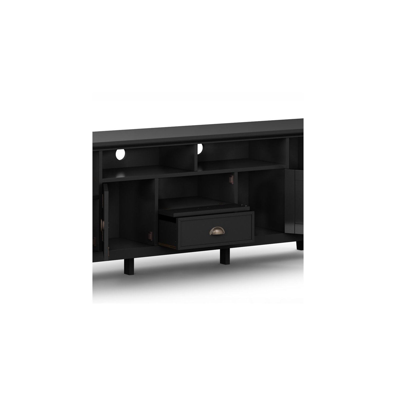 Simpli Home Redmond Wood 72" Transitional TV Media Stand in Black For TVs up to 80"