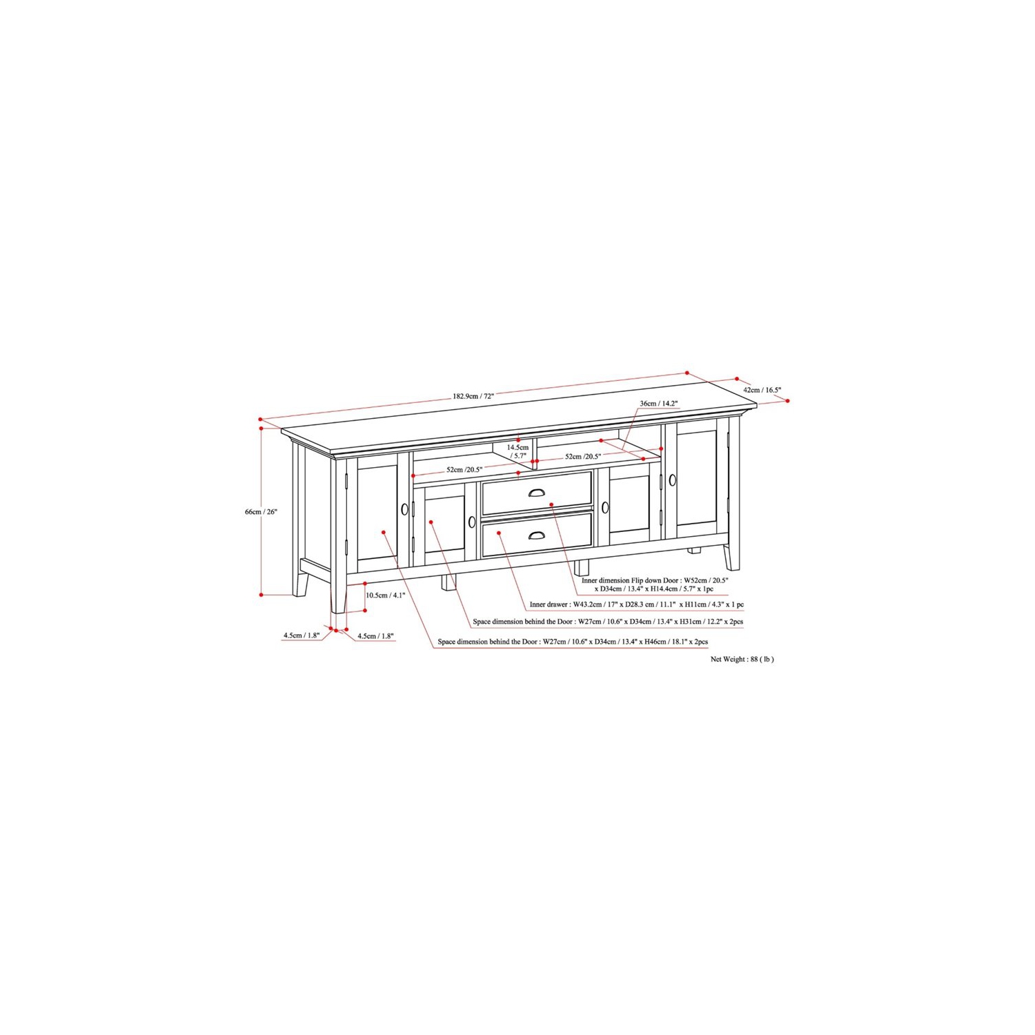 Simpli Home Redmond Wood 72" Transitional TV Media Stand in Black For TVs up to 80"