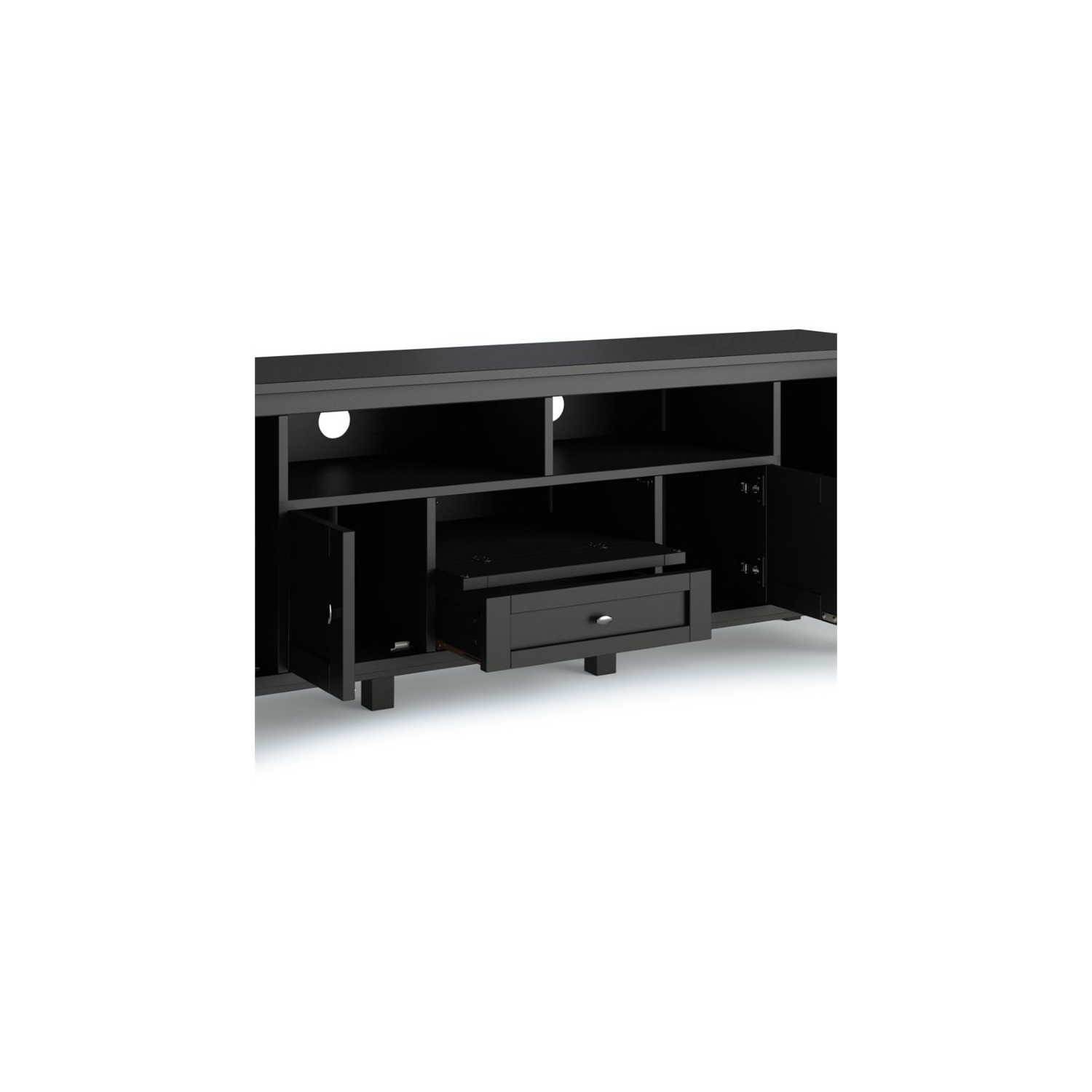 Simpli Home Warm Shaker Wood 72" Transitional TV Media Stand in Black For TVs up to 80"