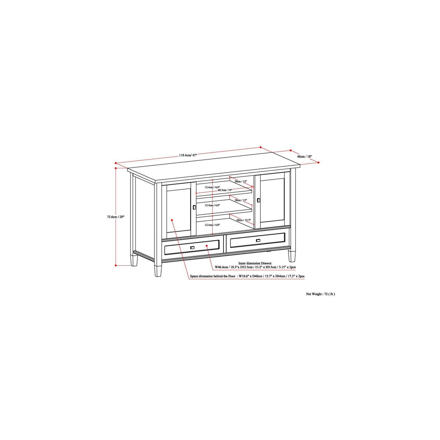 Simpli Home Warm Shaker Wood 47" Transitional TV Media Stand in Light Golden Brown For TVs up to 50"