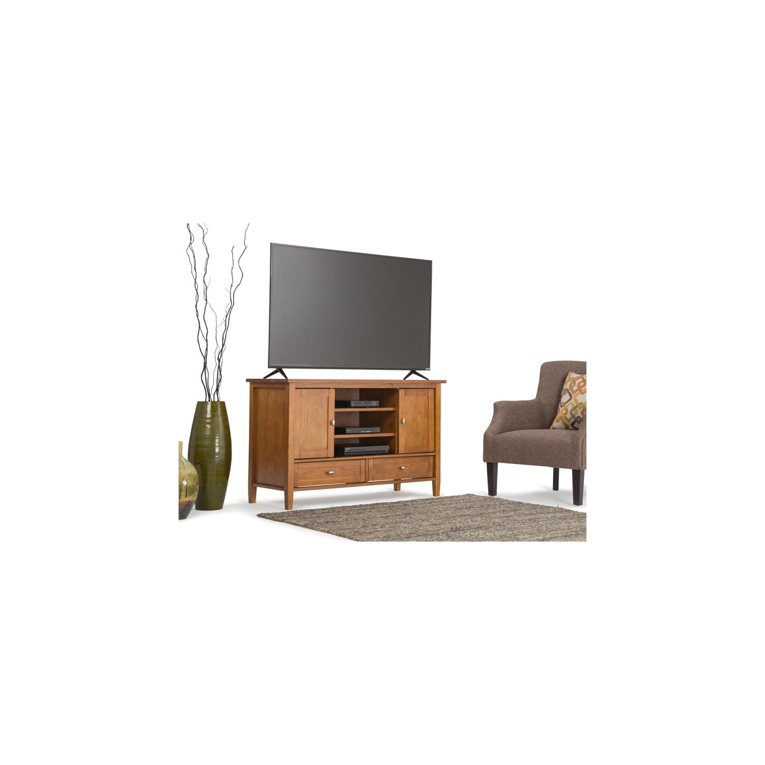 Simpli Home Warm Shaker Wood 47" Transitional TV Media Stand in Light Golden Brown For TVs up to 50"