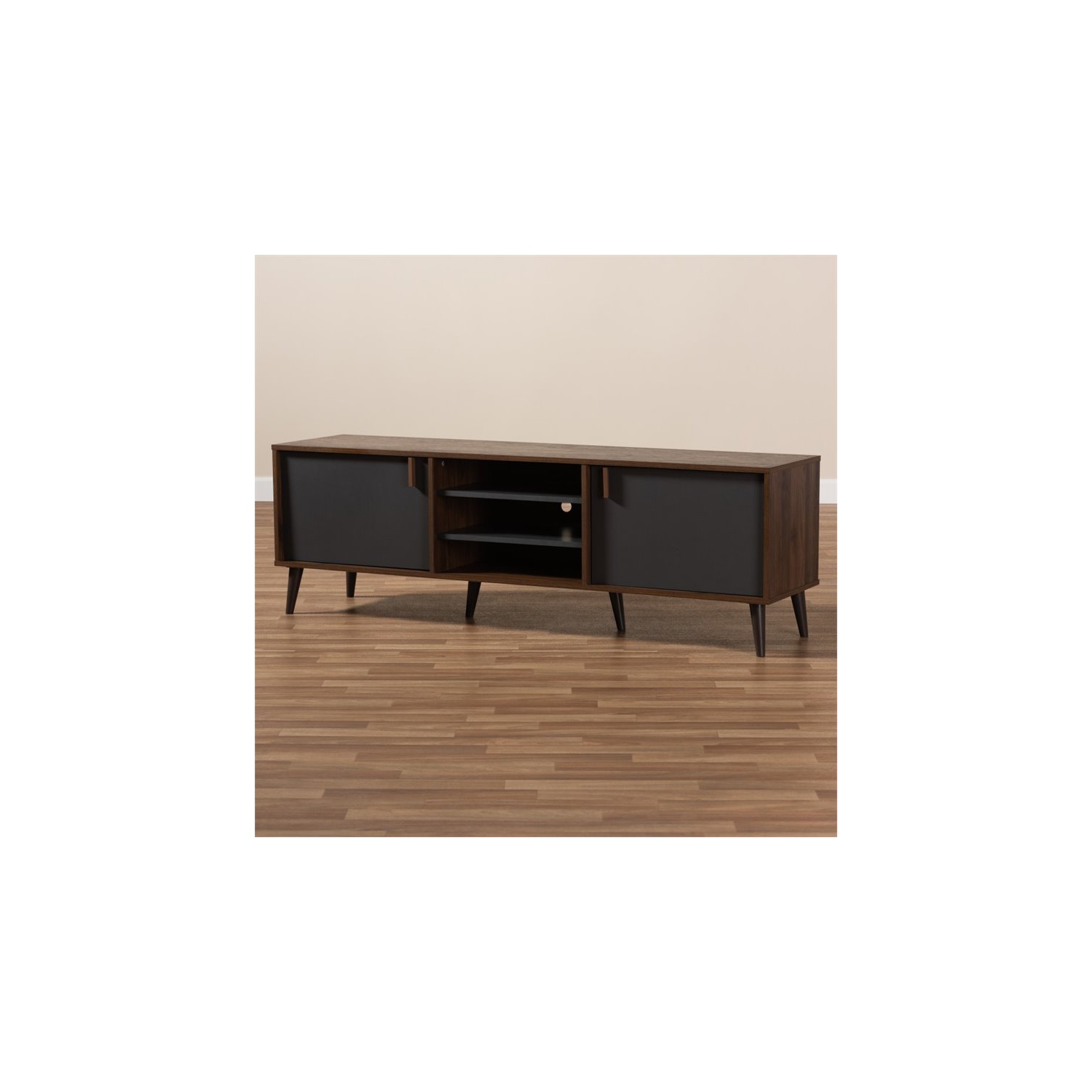 Bowery Hill Modern TV Stand in Brown and Dark Grey