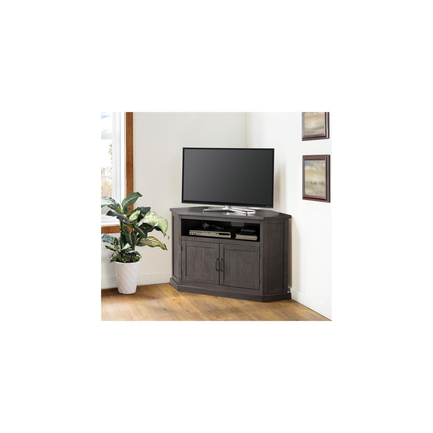 Bowery Hill Rustic Corner 50" Solid Wood TV Stand in Gray