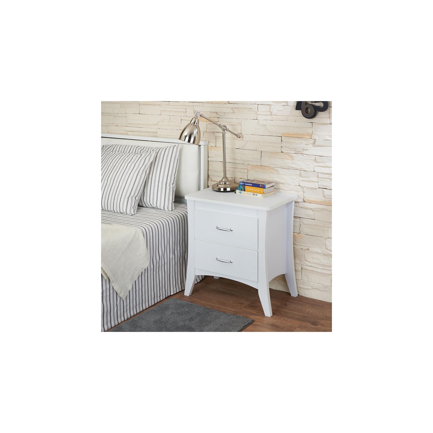 ACME Babb Wooden Rectangular Nightstand with 2 Drawers and Tapered Legs in White