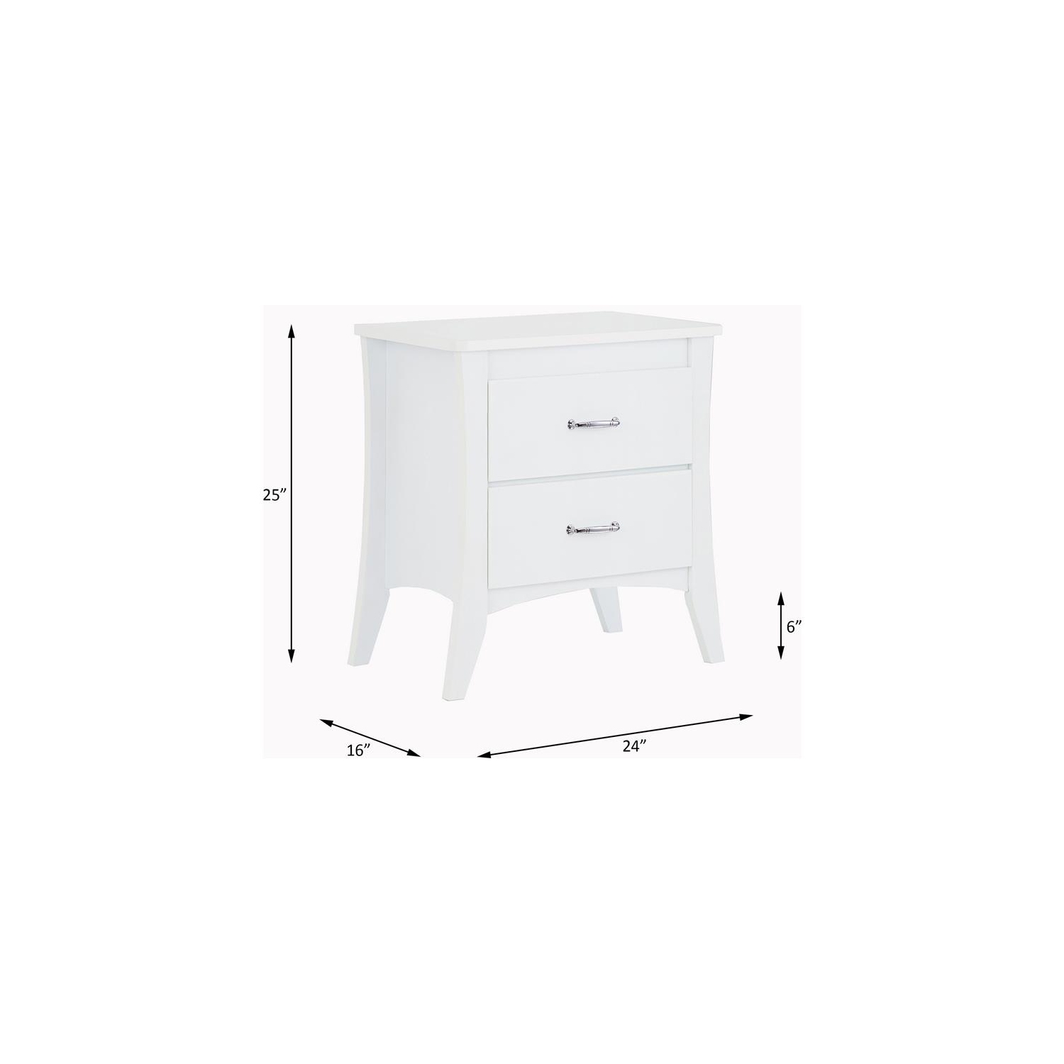 ACME Babb Wooden Rectangular Nightstand with 2 Drawers and Tapered Legs in White